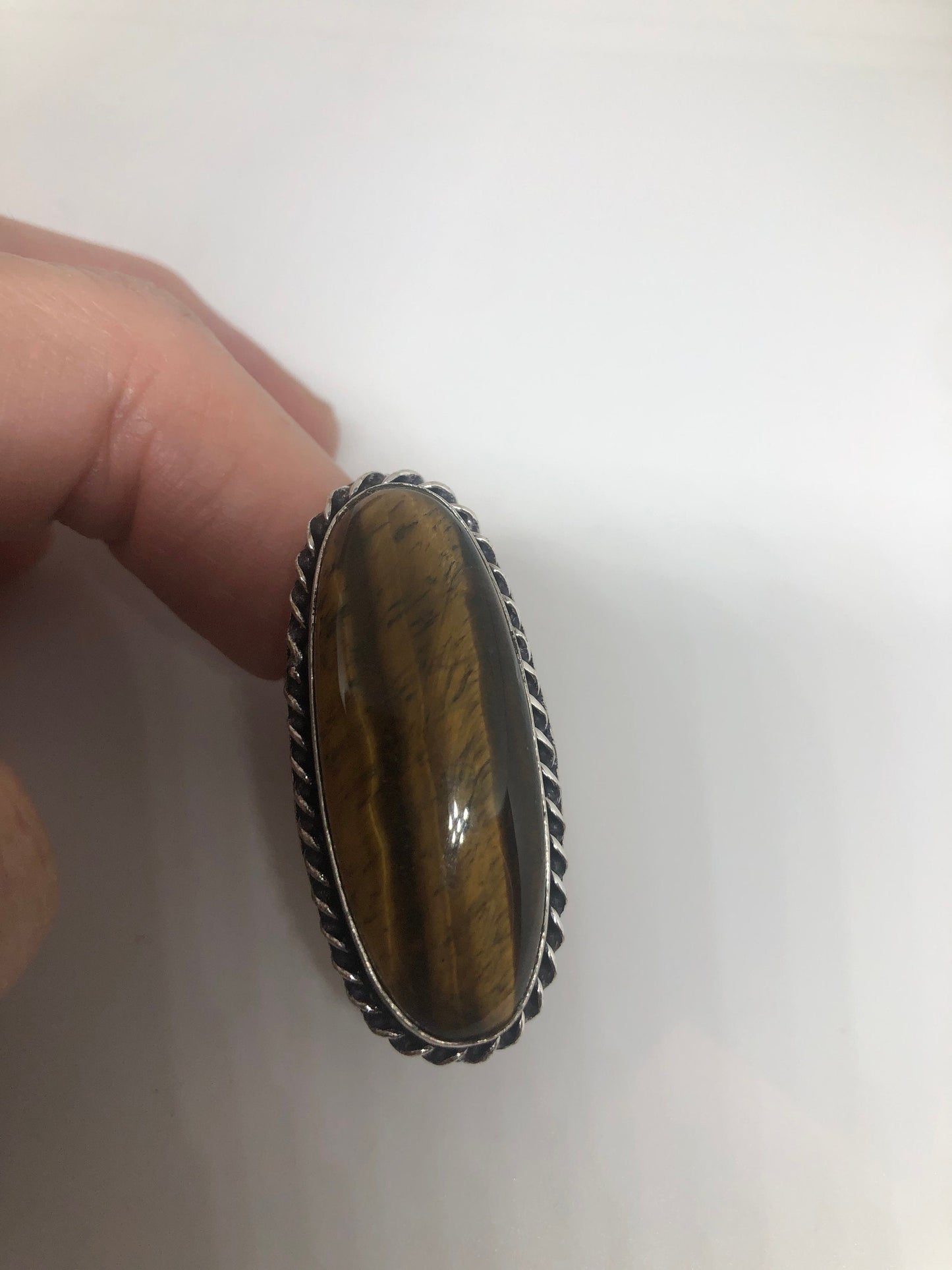 Vintage Tigers Eye Silver Cocktail Ring Size 7