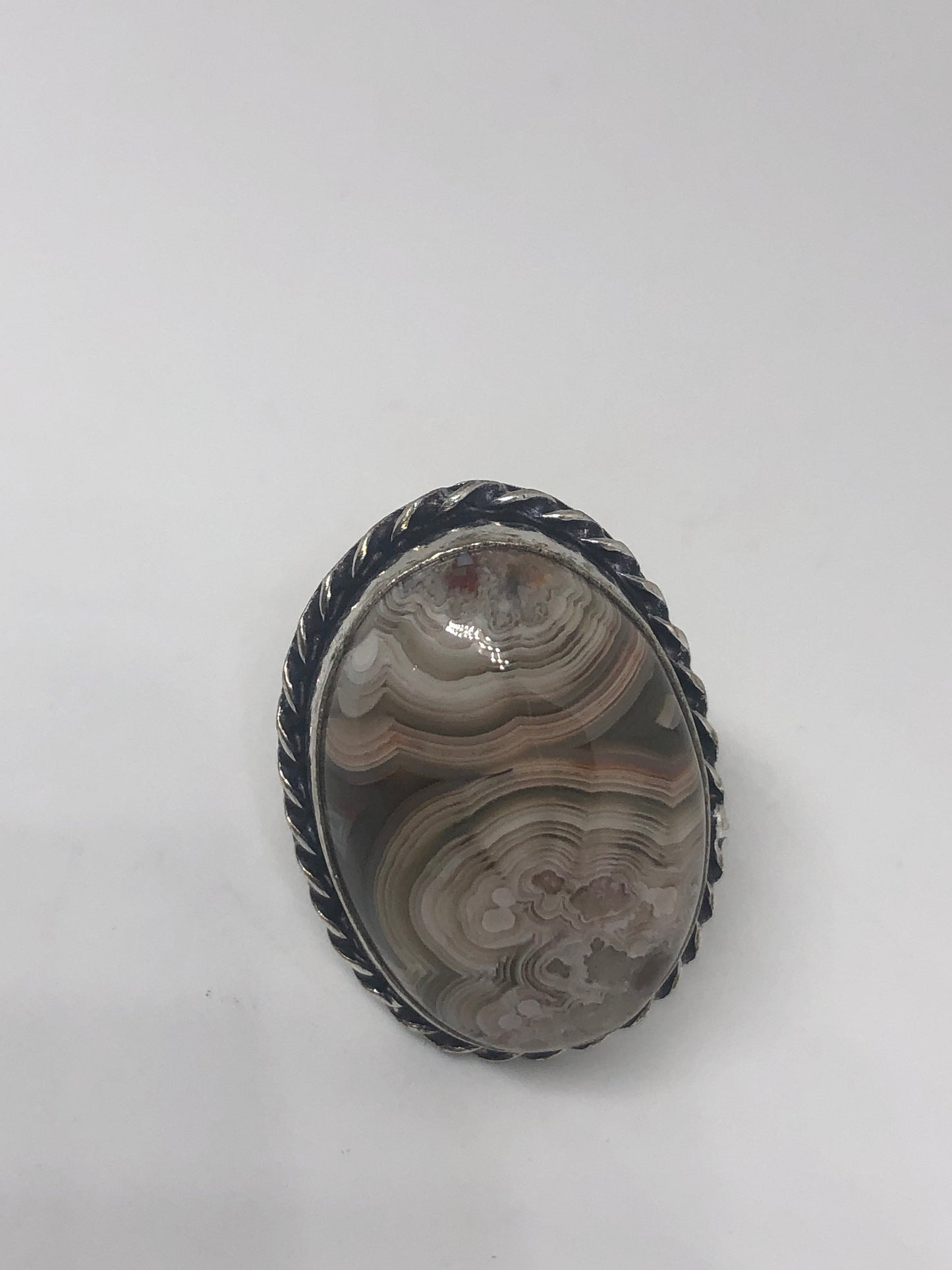 Vintage Brown Agate Silver Ring Size 7