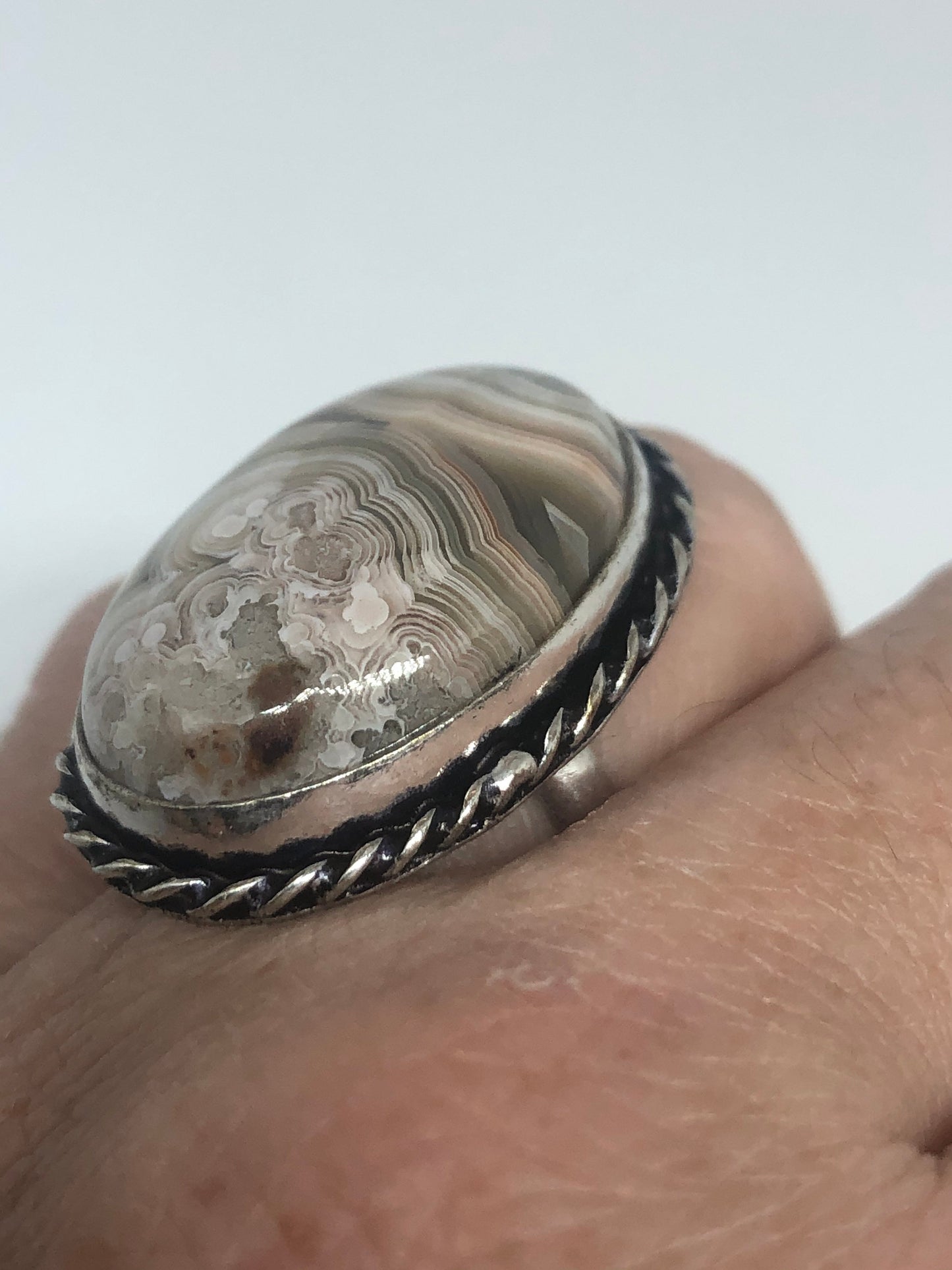 Vintage Brown Agate Silver Ring Size 7