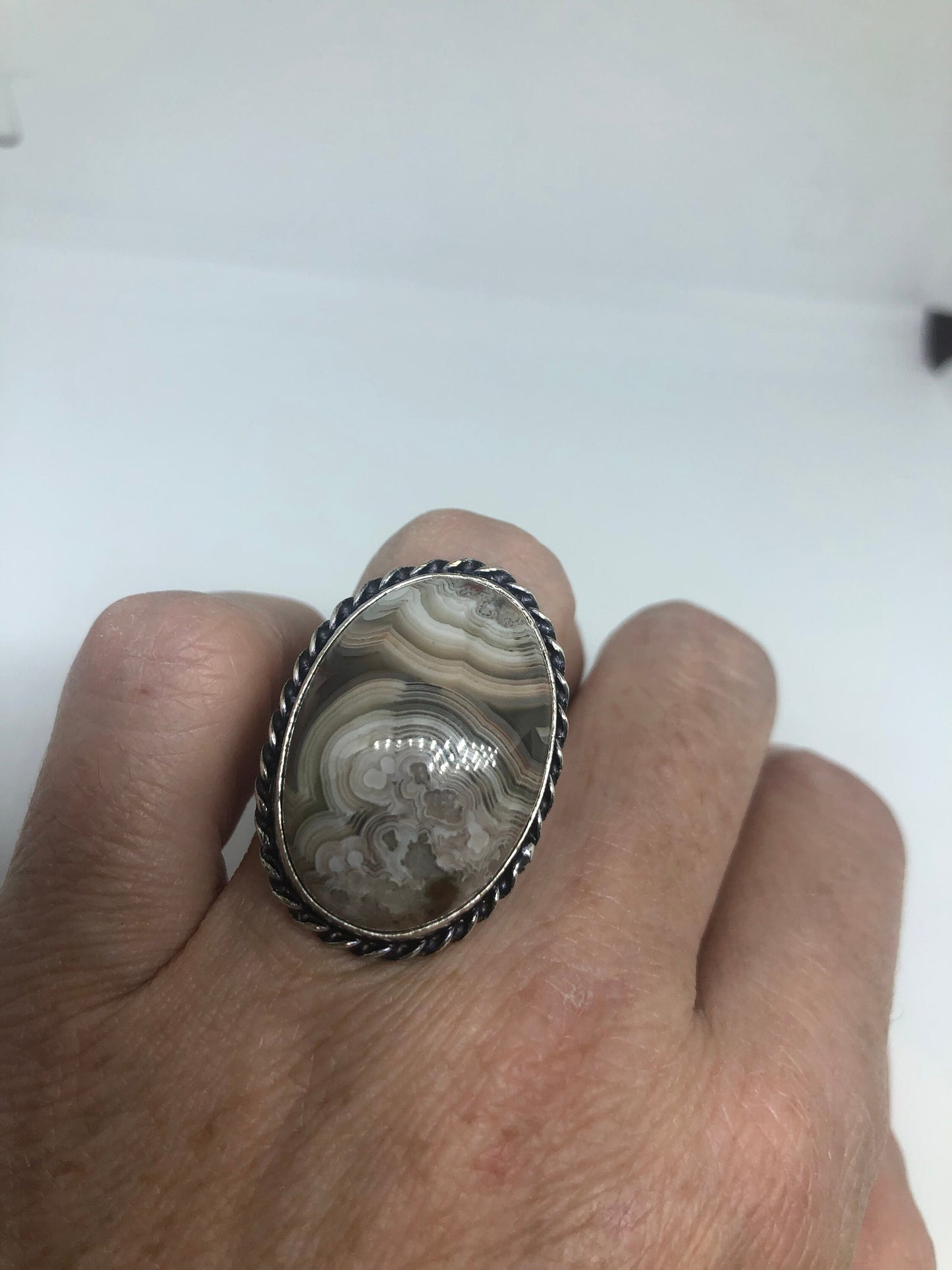 Vintage Brown Agate Silver Ring Size 7