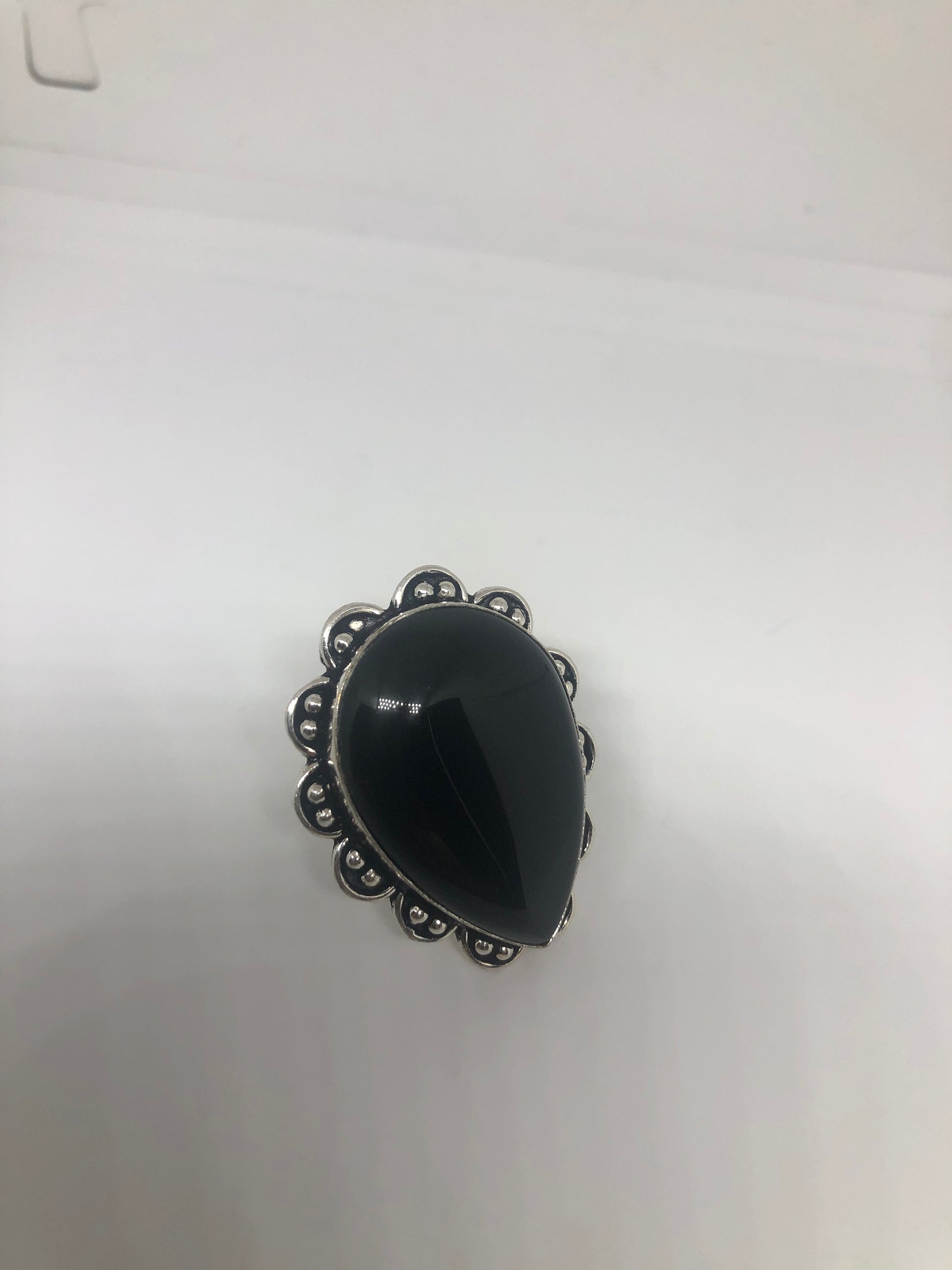 Vintage Genuine Black Onyx Silver Ring Size 8.5