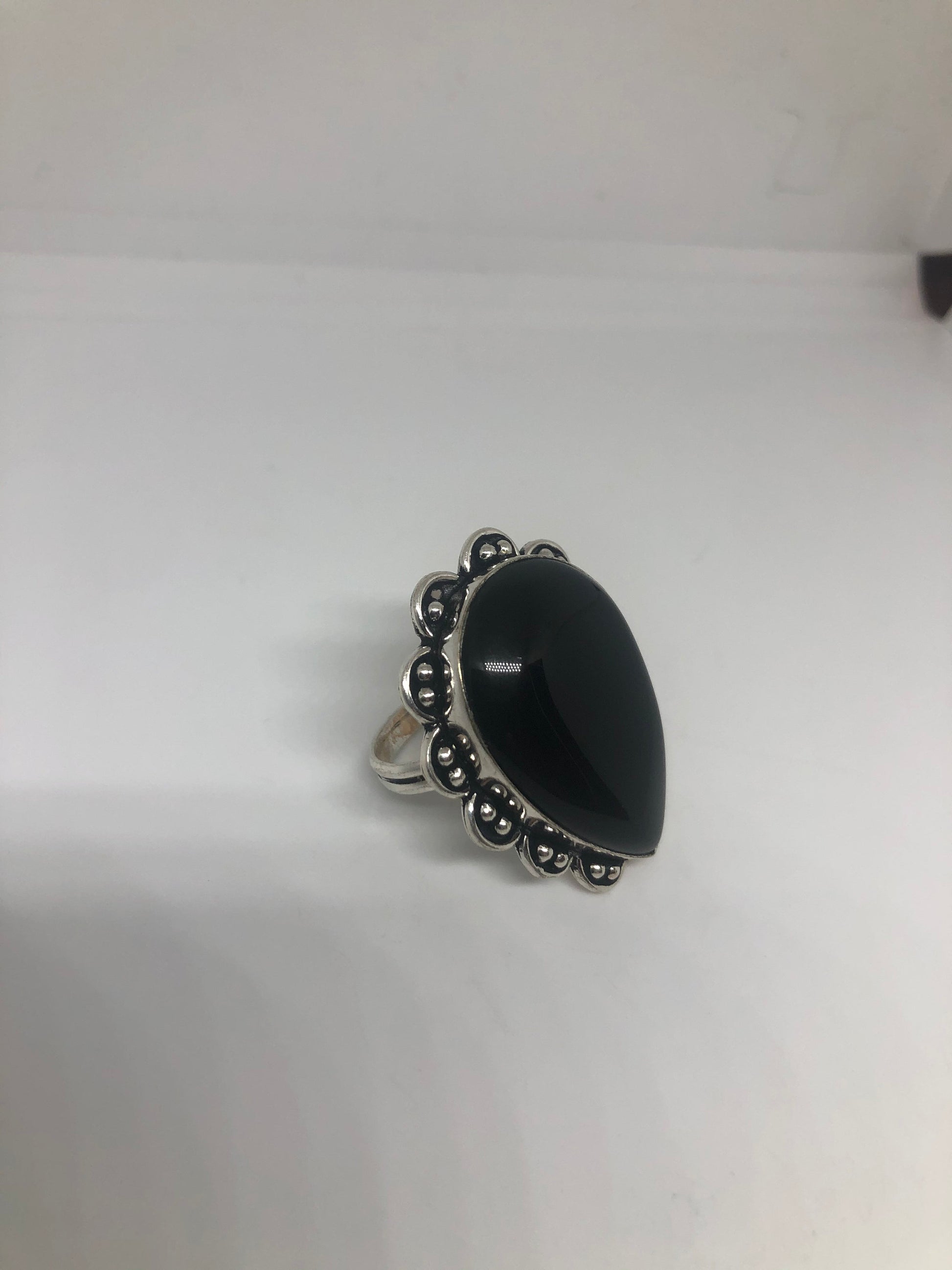 Vintage Genuine Black Onyx Silver Ring Size 8.5