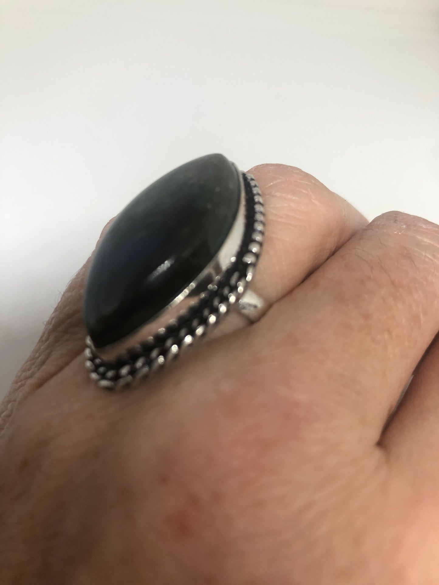 Vintage Blue Labradorite Stone Silver Ring Size 6.75