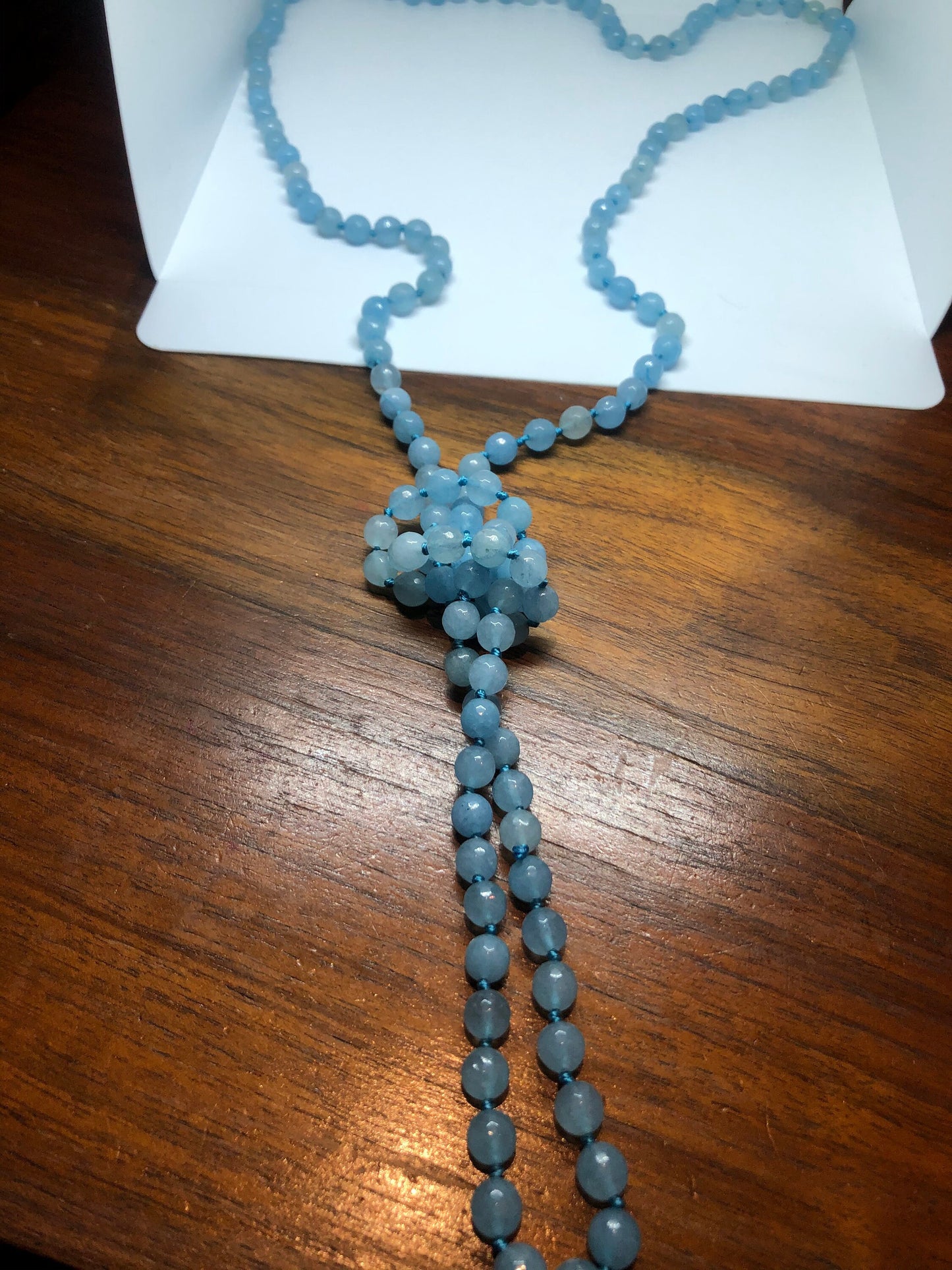 60 Inch Hand Knoted Vintage Blue chalcedony beaded Necklace