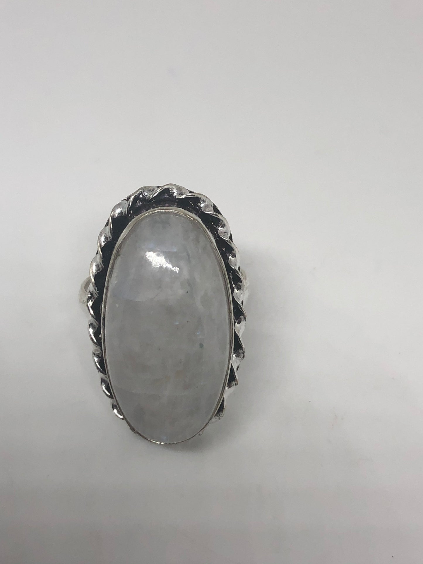 Vintage Genuine Blue White Rainbow Moonstone Ring Size 8