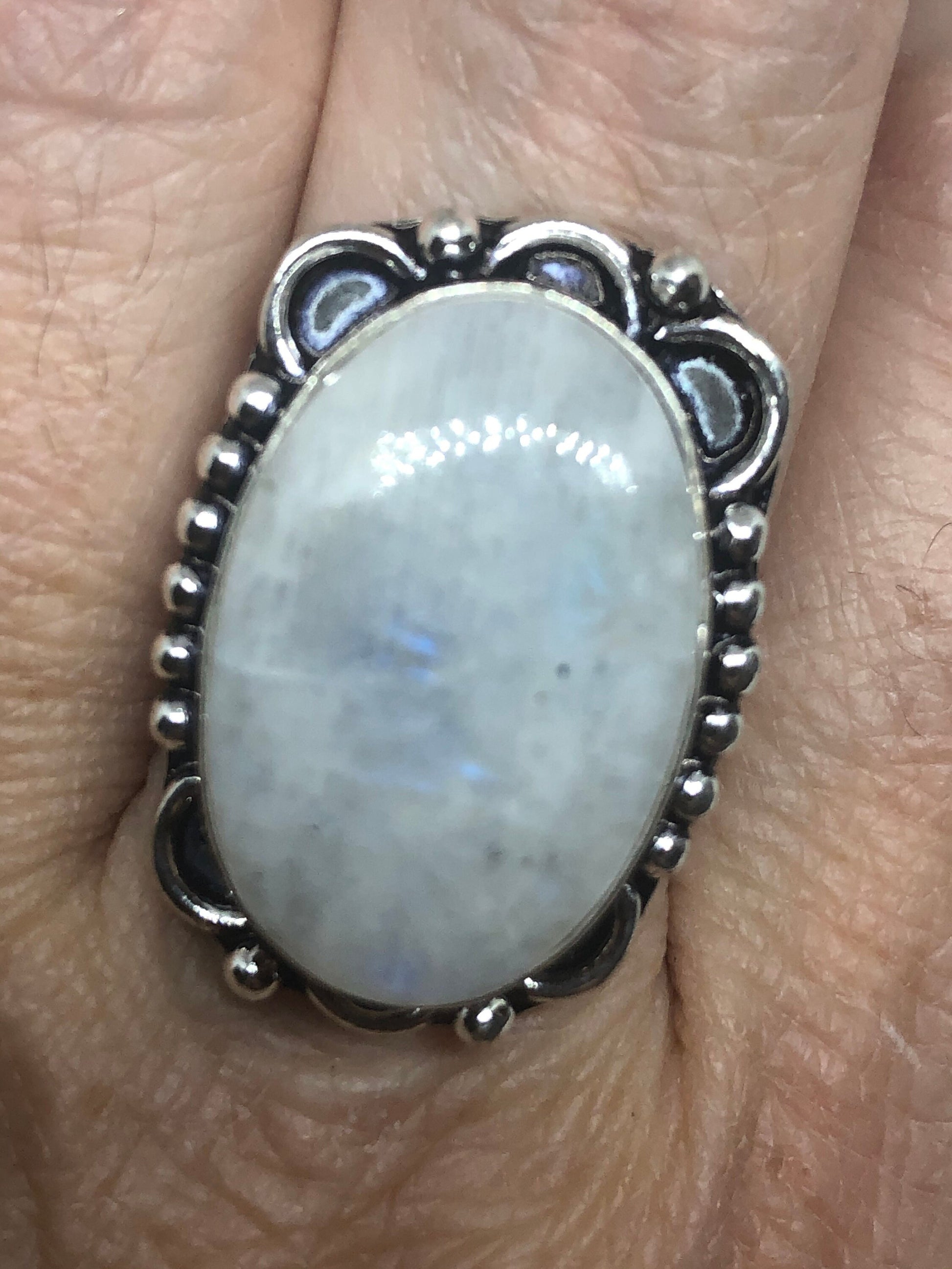 Vintage Genuine Blue White Rainbow Moonstone Ring Size 8