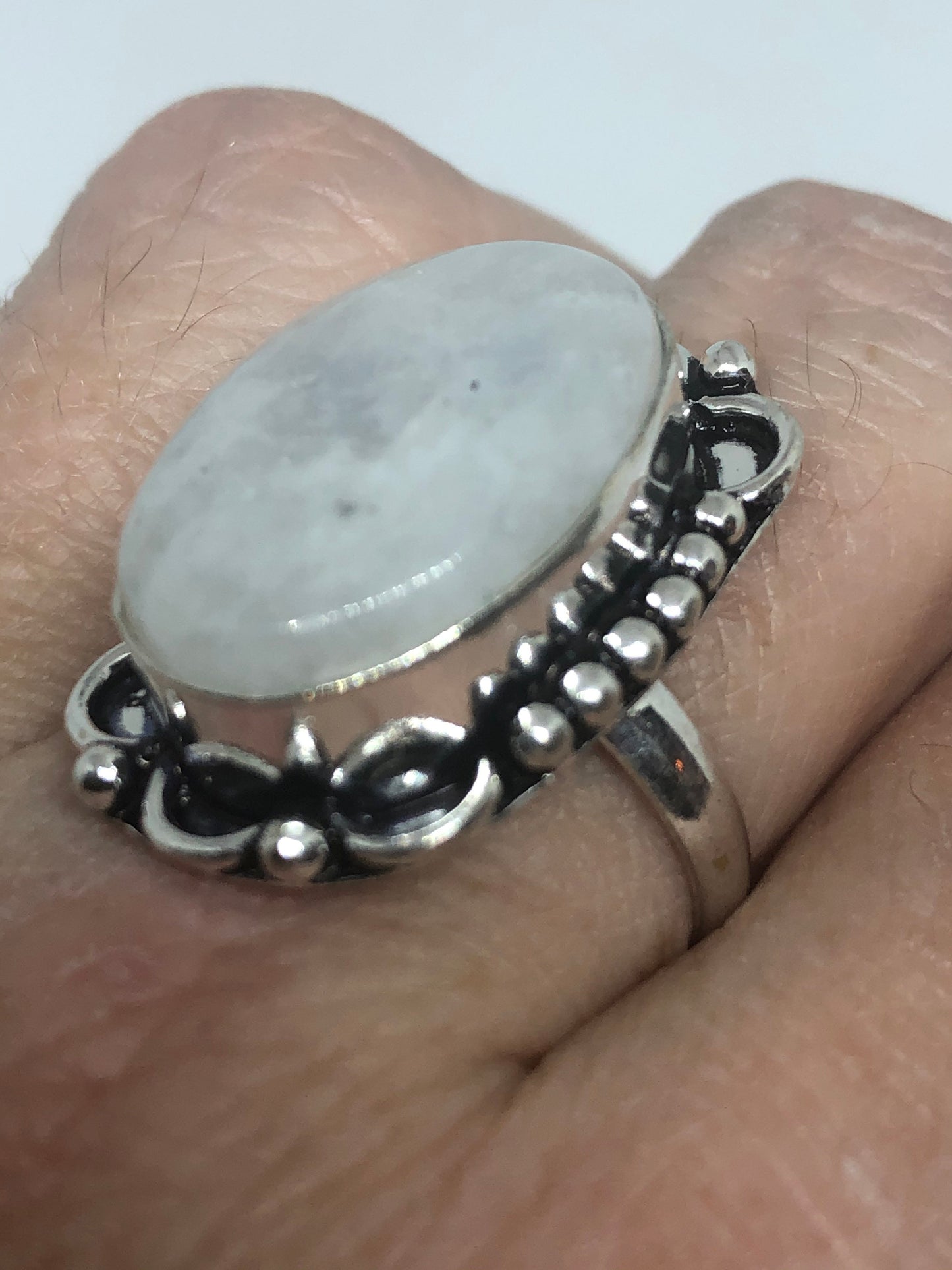 Vintage Genuine Blue White Rainbow Moonstone Ring Size 8