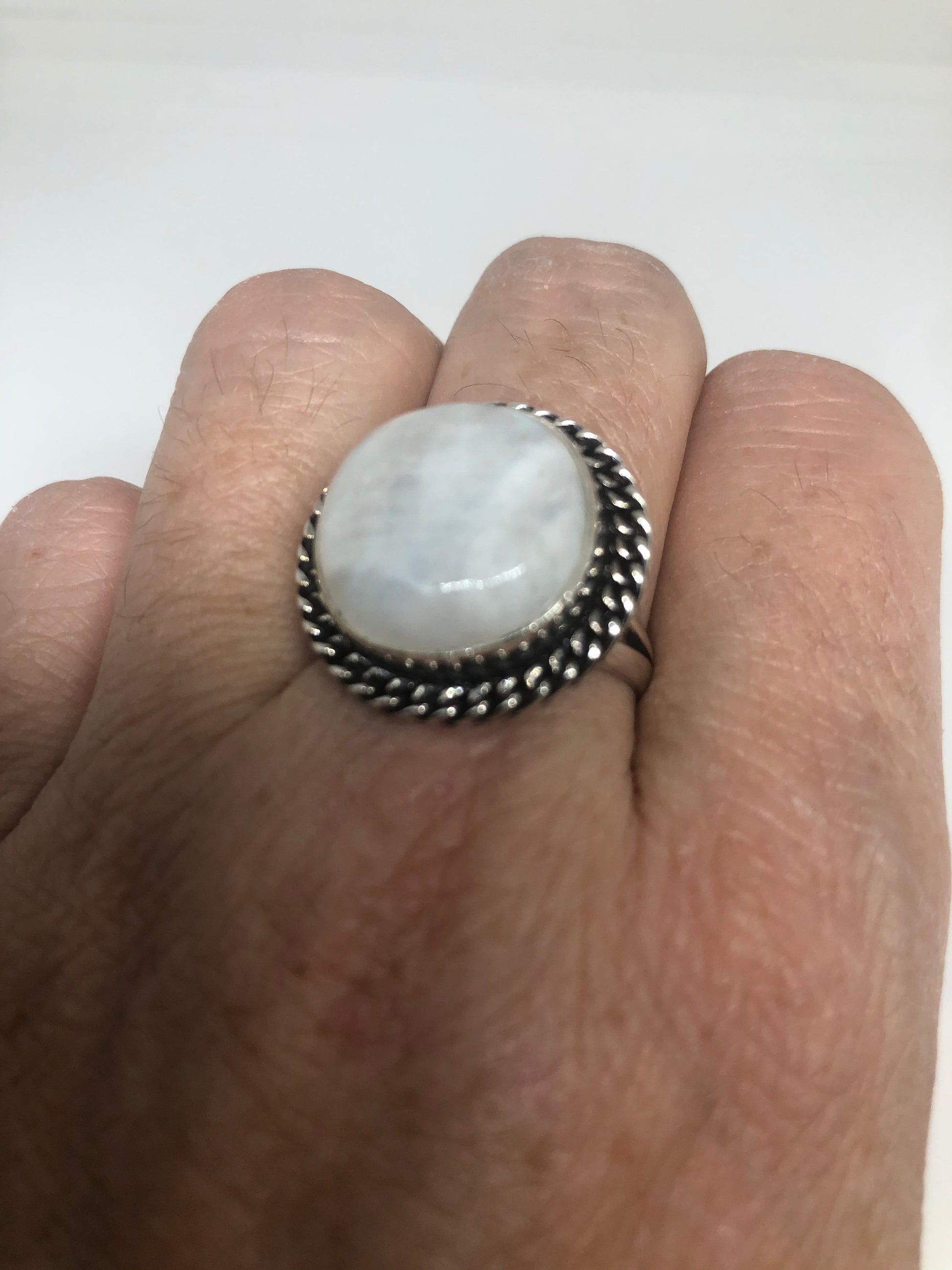 Vintage Genuine Blue White Rainbow Moonstone Ring Size 9.75