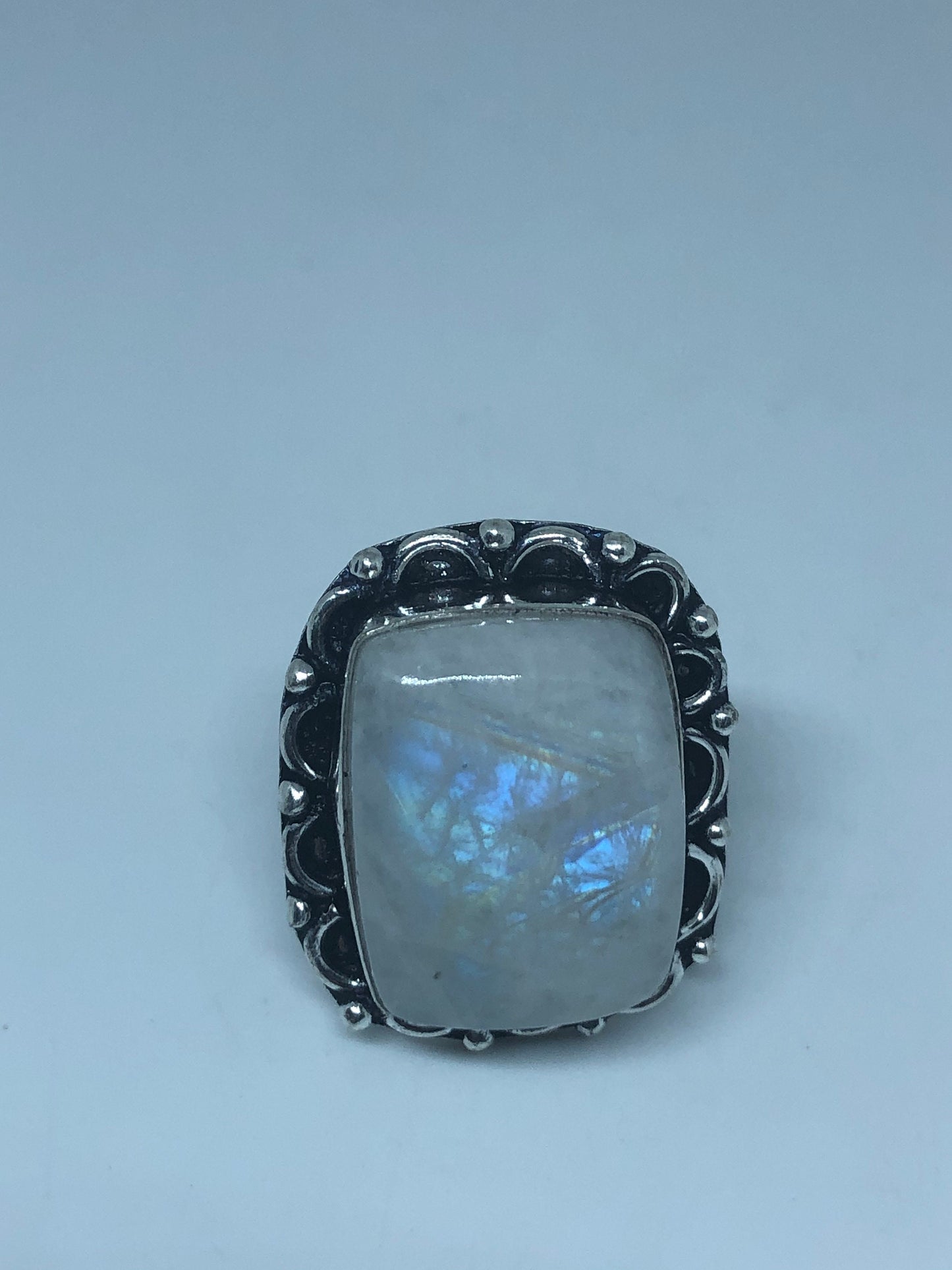 Vintage Genuine Blue White Rainbow Moonstone Ring Size 8