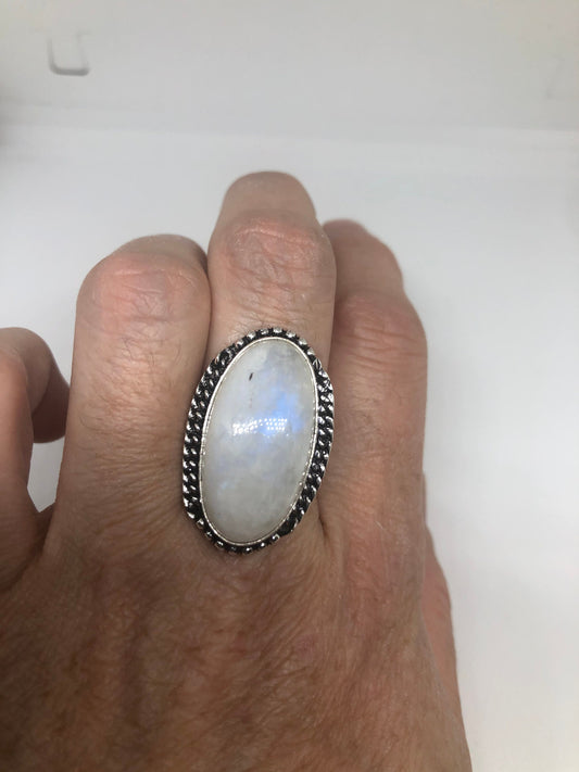 Vintage Genuine Blue White Rainbow Moonstone Ring Size 9