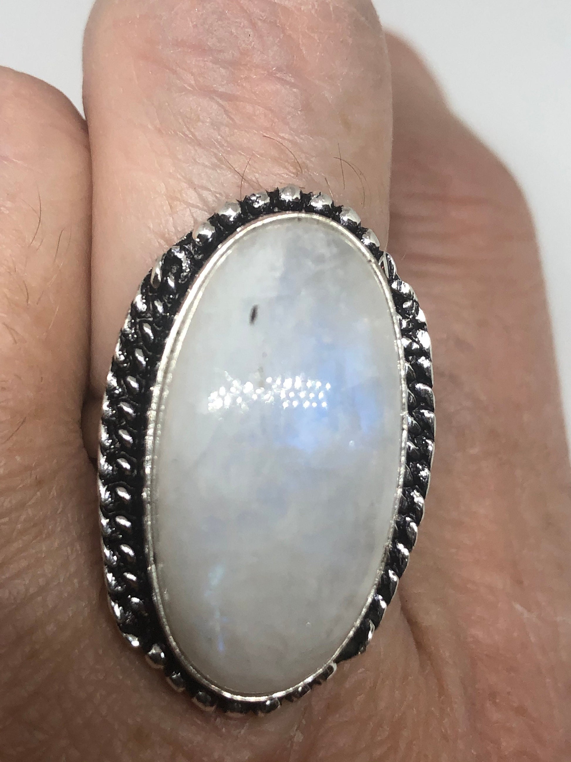 Vintage Genuine Blue White Rainbow Moonstone Ring Size 9