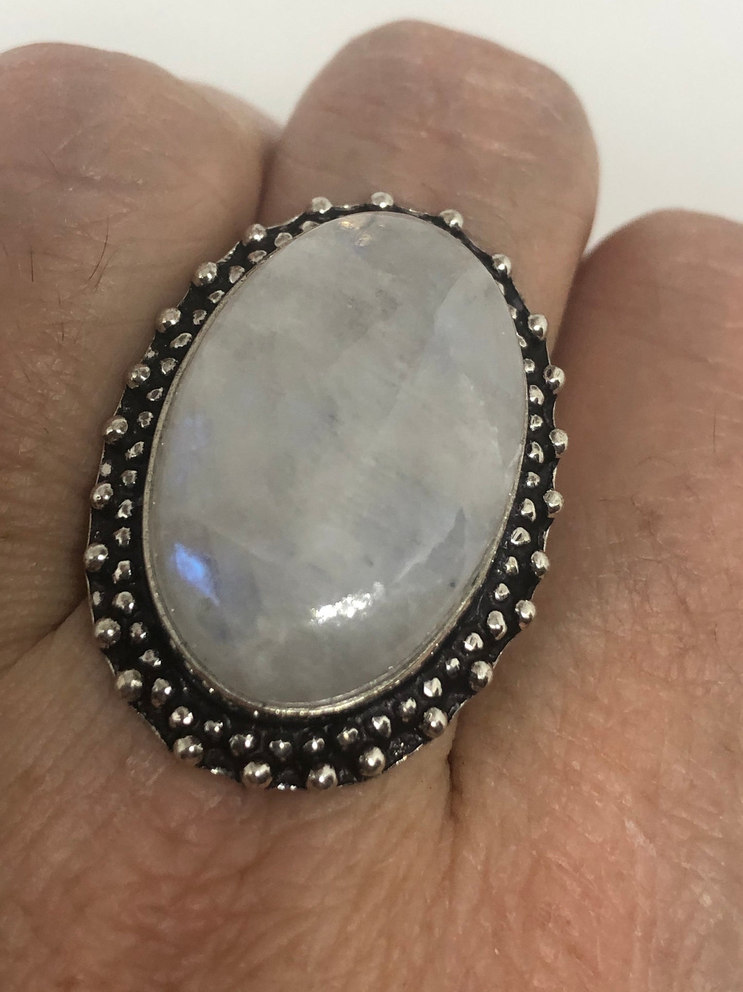 Vintage Genuine Blue White Rainbow Moonstone Ring Size 7