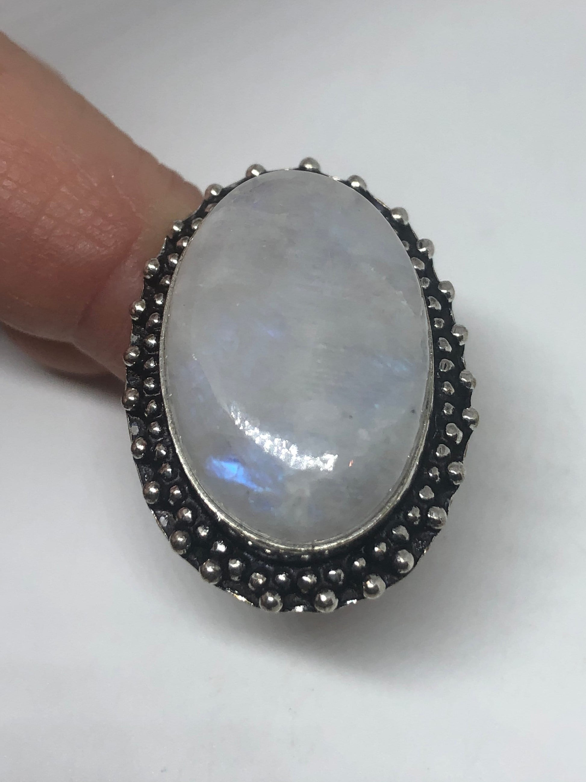 Vintage Genuine Blue White Rainbow Moonstone Ring Size 7