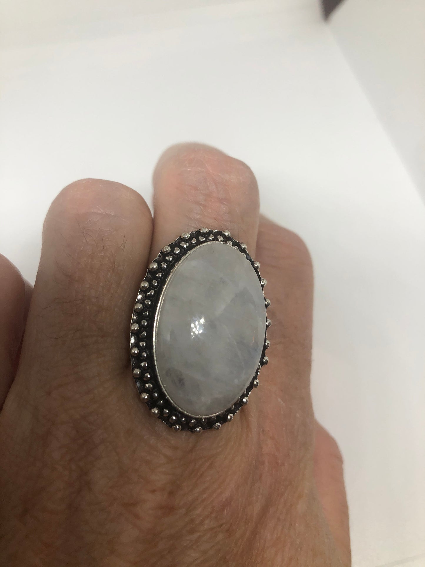 Vintage Genuine Blue White Rainbow Moonstone Ring Size 7