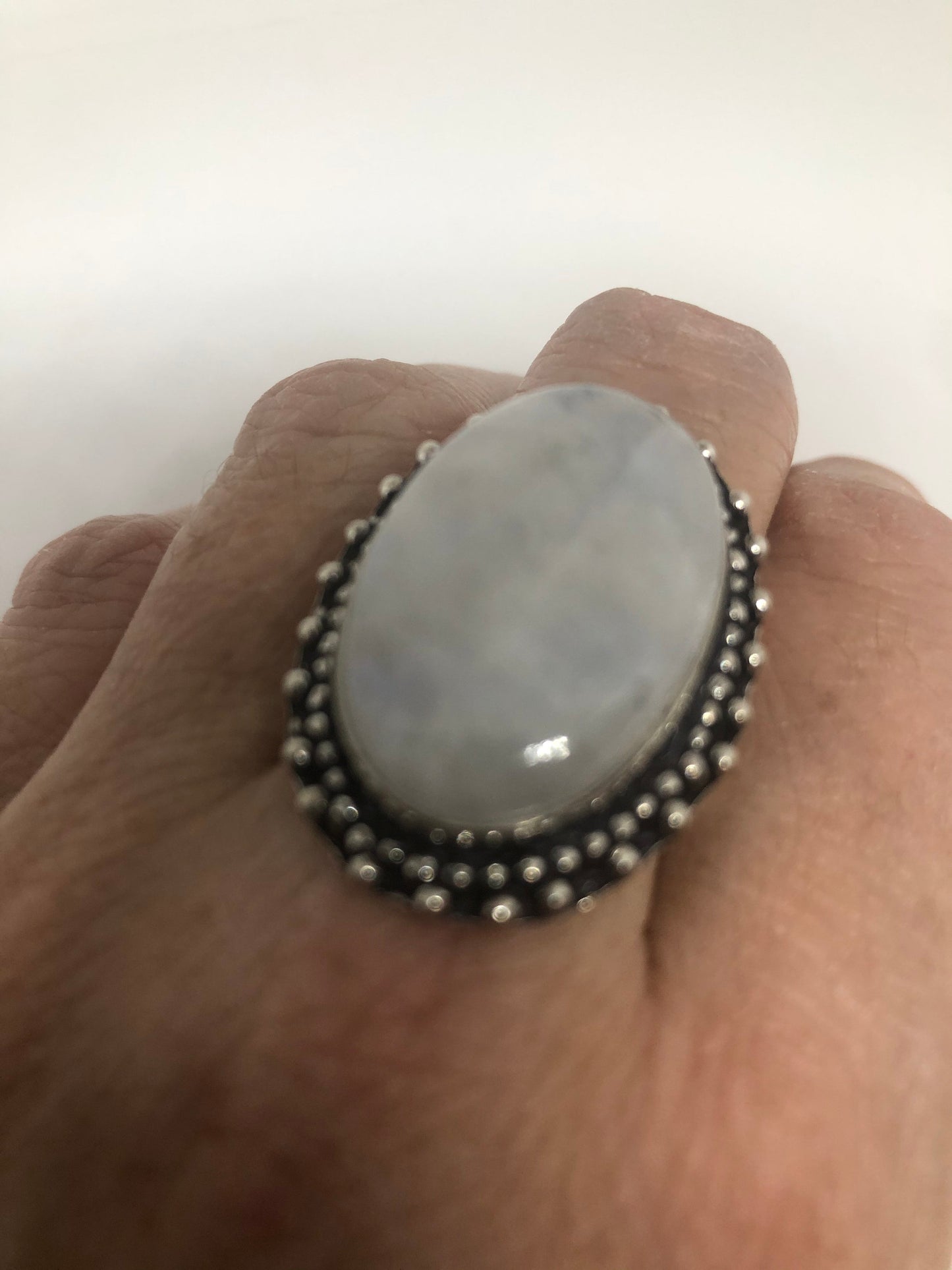 Vintage Genuine Blue White Rainbow Moonstone Ring Size 7