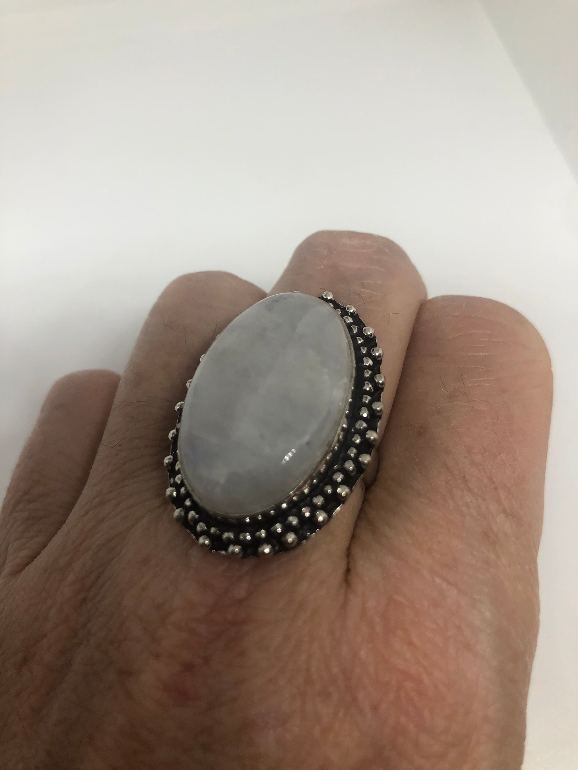 Vintage Genuine Blue White Rainbow Moonstone Ring Size 7