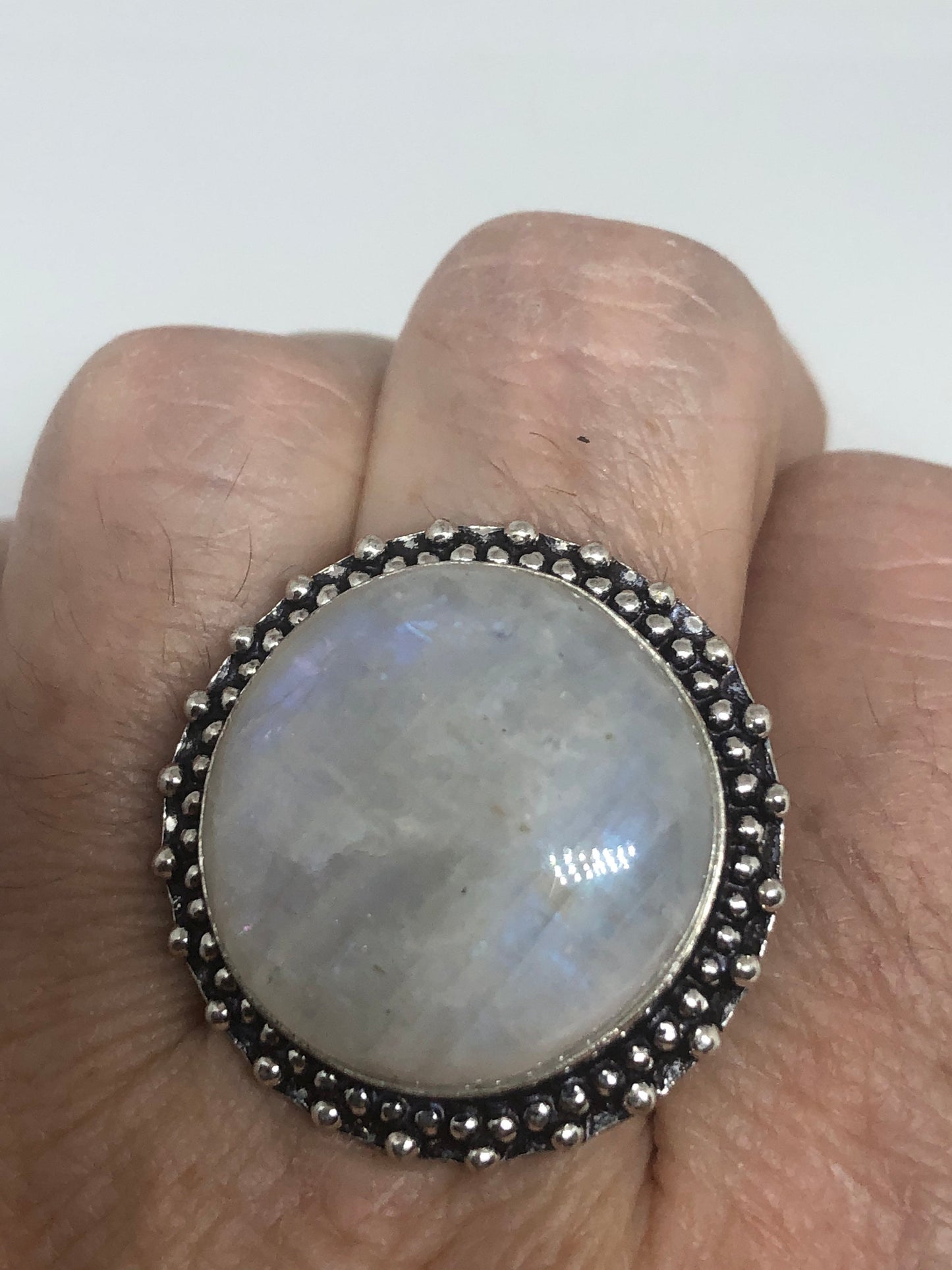 Vintage Genuine Blue White Rainbow Moonstone Ring Size 8