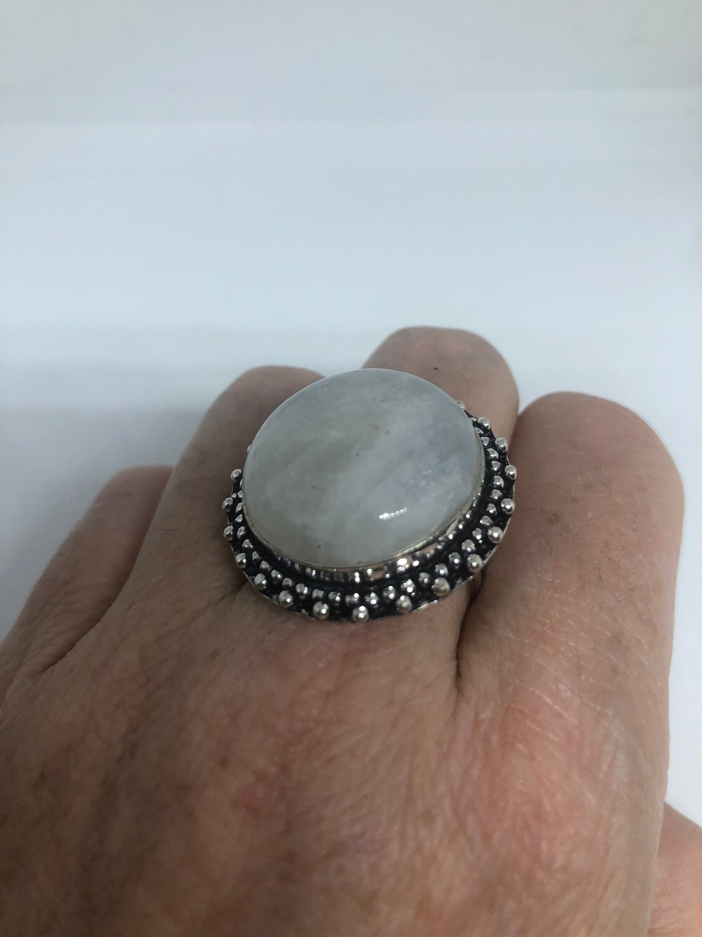 Vintage Genuine Blue White Rainbow Moonstone Ring Size 8