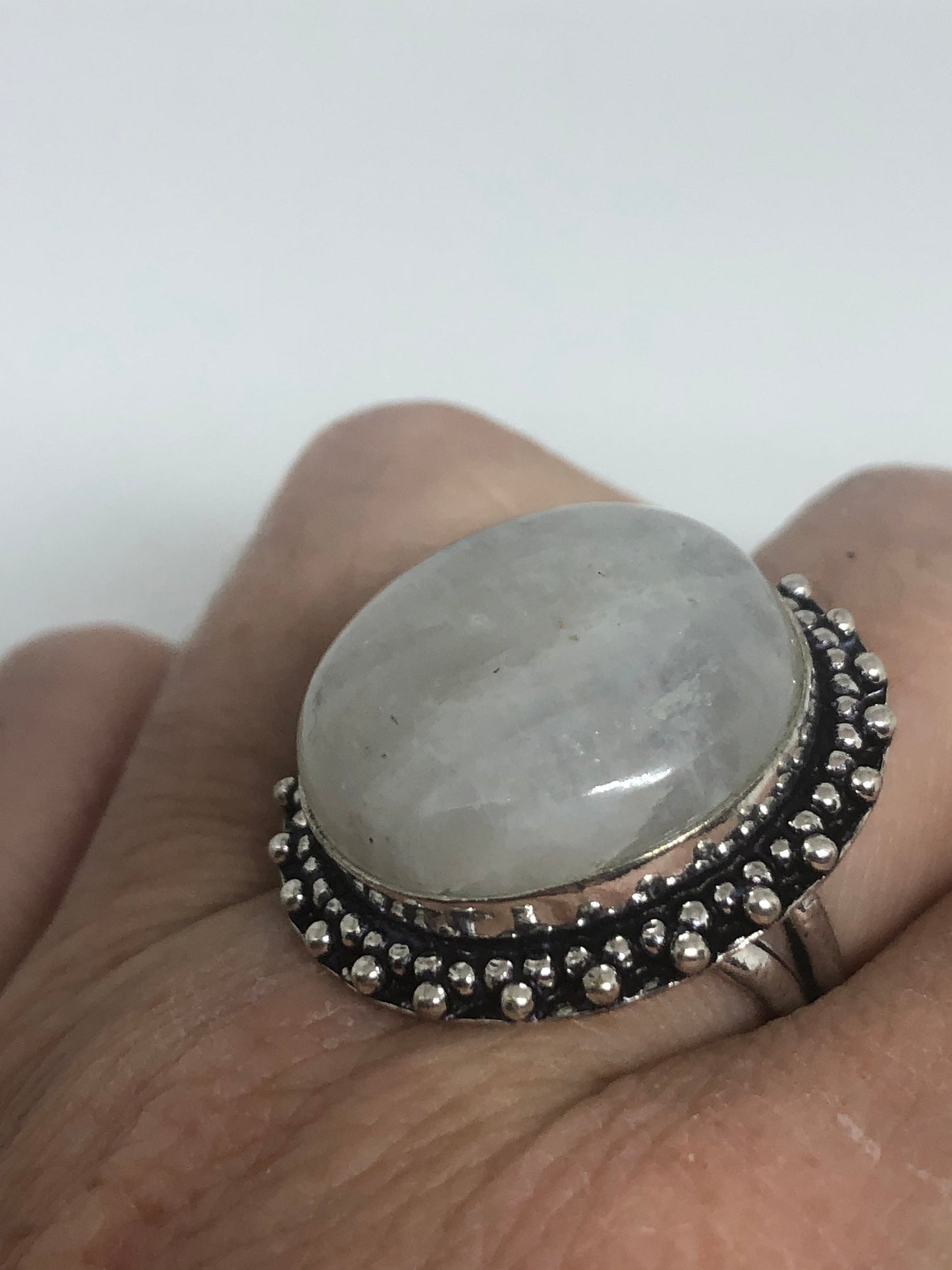 Vintage Genuine Blue White Rainbow Moonstone Ring Size 8