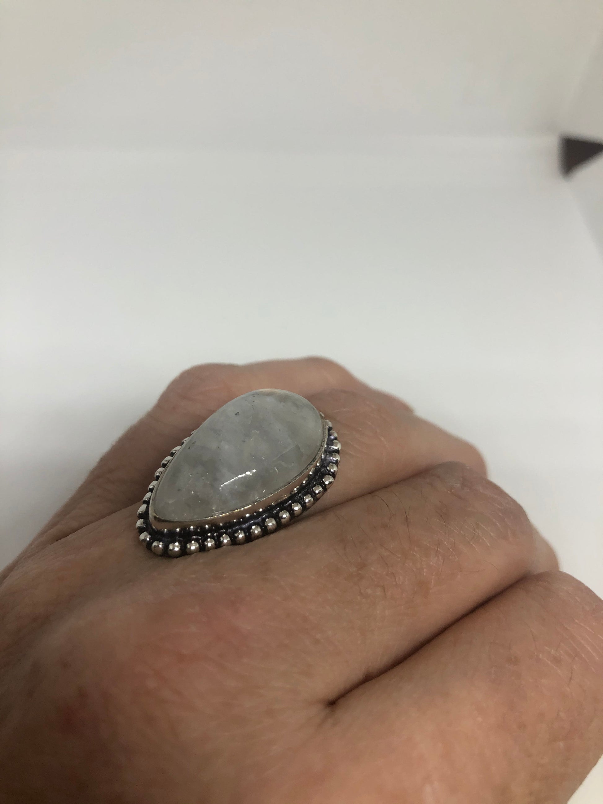 Vintage Genuine Blue White Rainbow Moonstone Ring Size 7