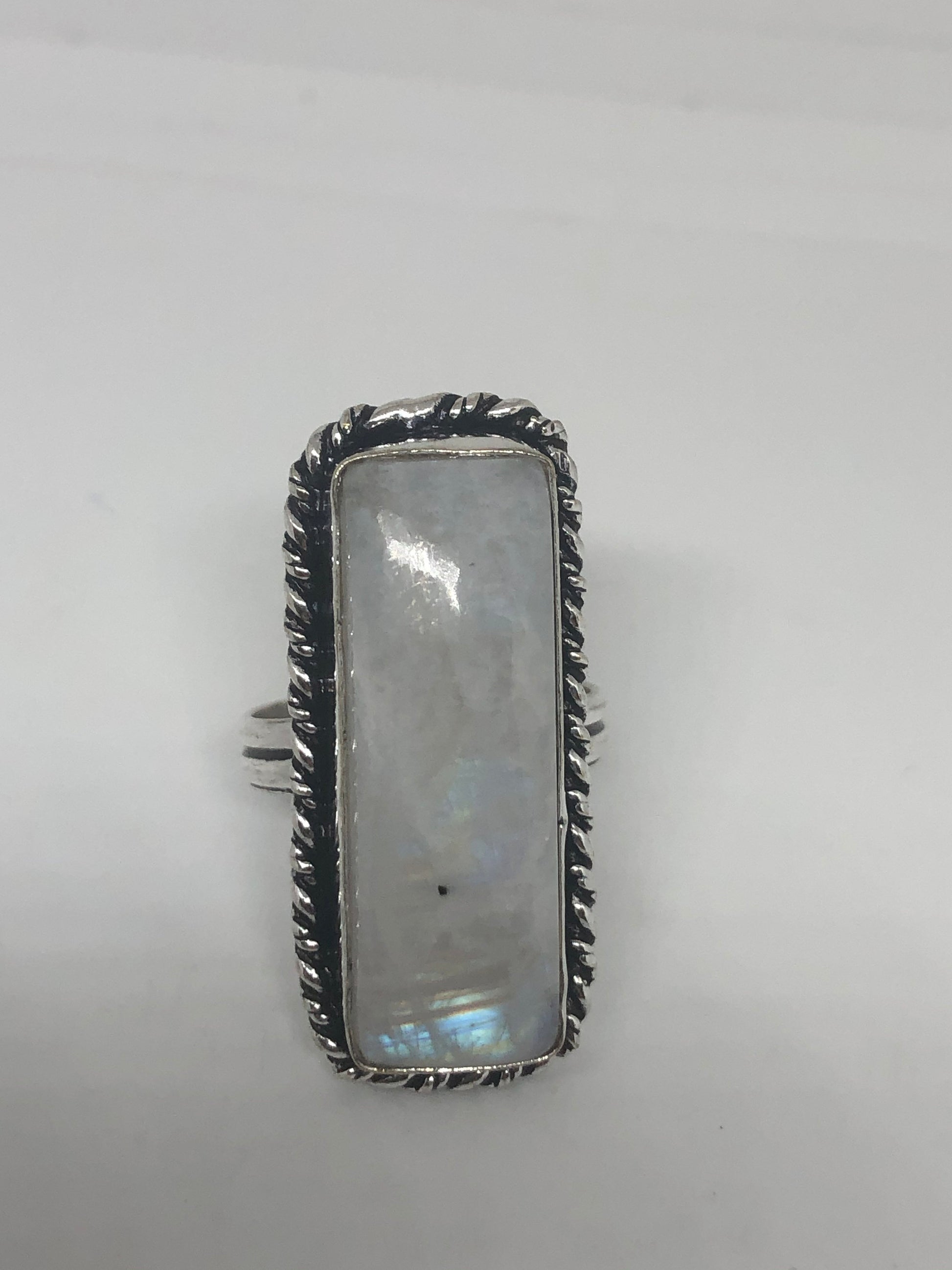 Vintage Genuine Blue White Rainbow Moonstone Ring Size 8.5