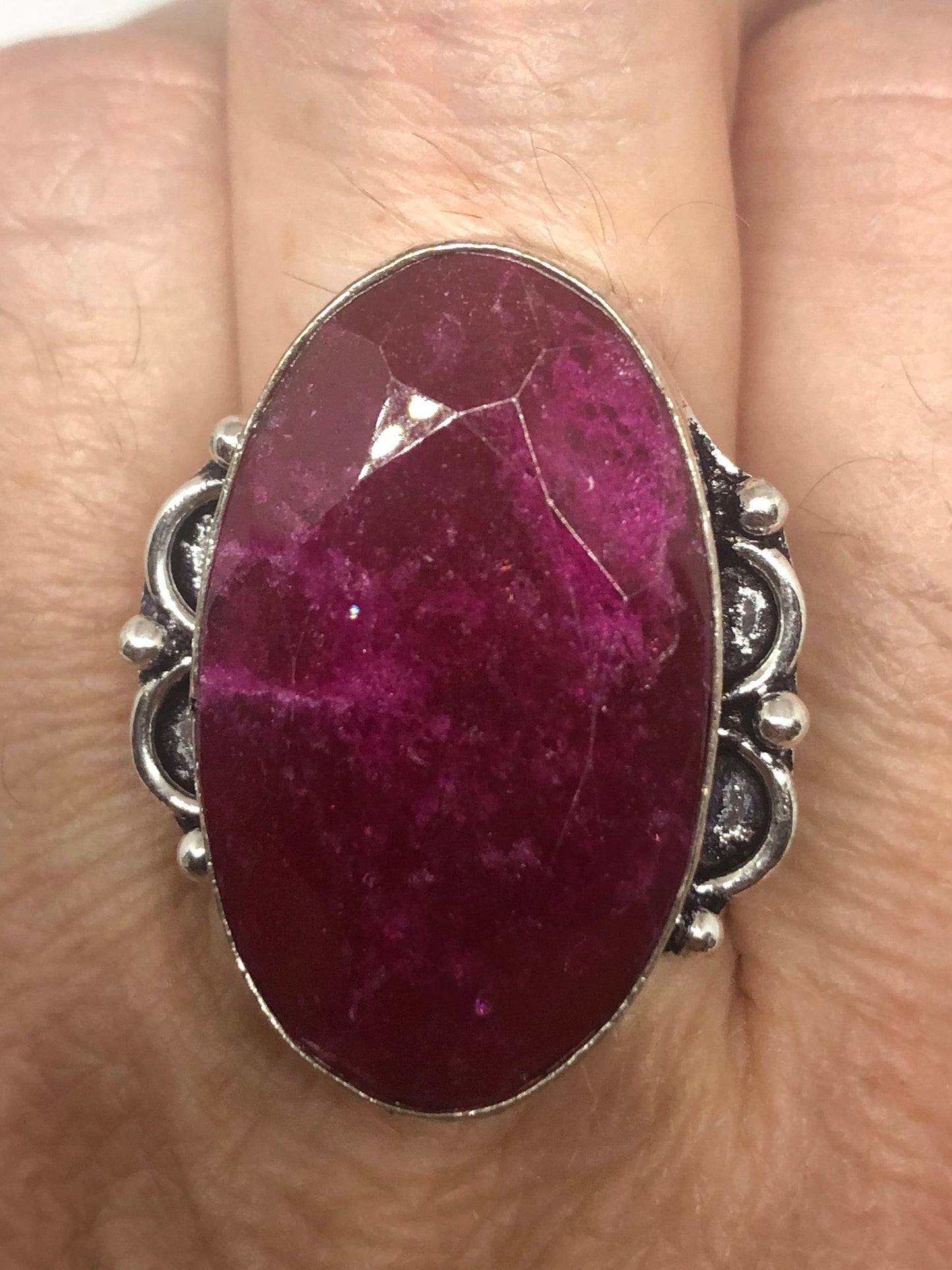 Vintage Raw Pink Ruby Silver Ring Size 8.5