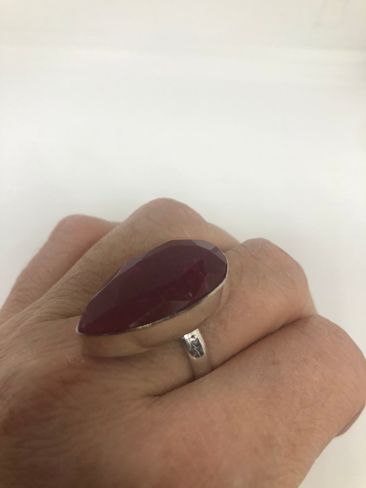Vintage Raw Pink Ruby Silver Ring Size 8.5
