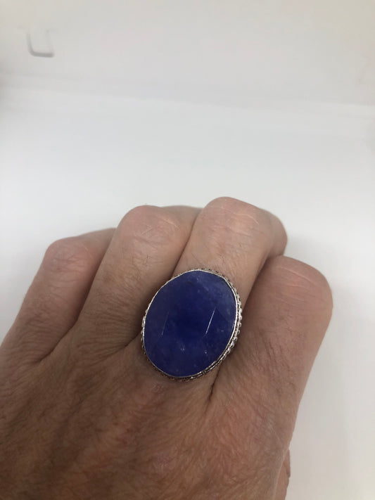 Vintage Blue Sapphire Silver Ring Size 8.75