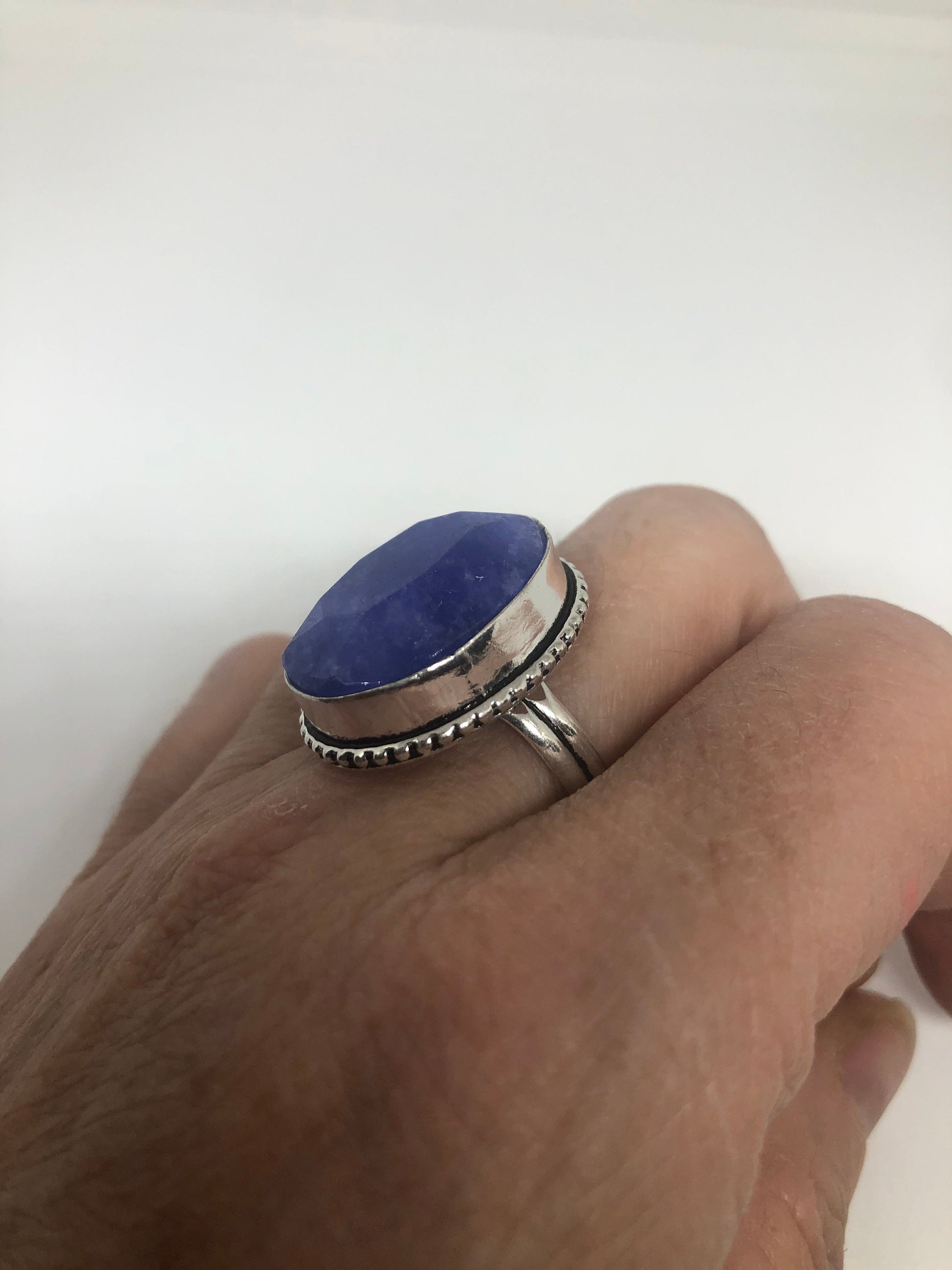 Vintage Blue Sapphire Silver Ring Size 8.75