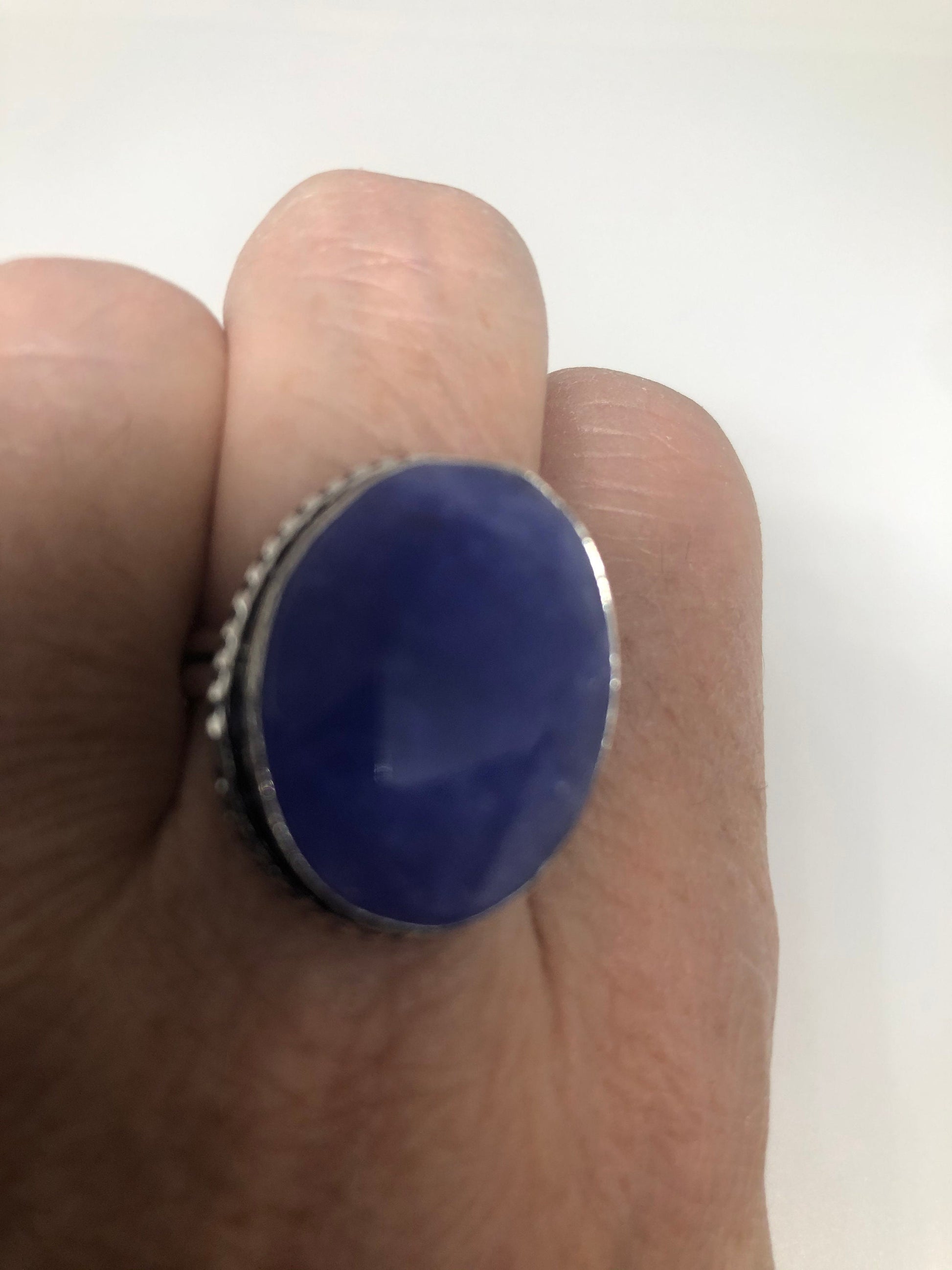 Vintage Blue Sapphire Silver Ring Size 8.75