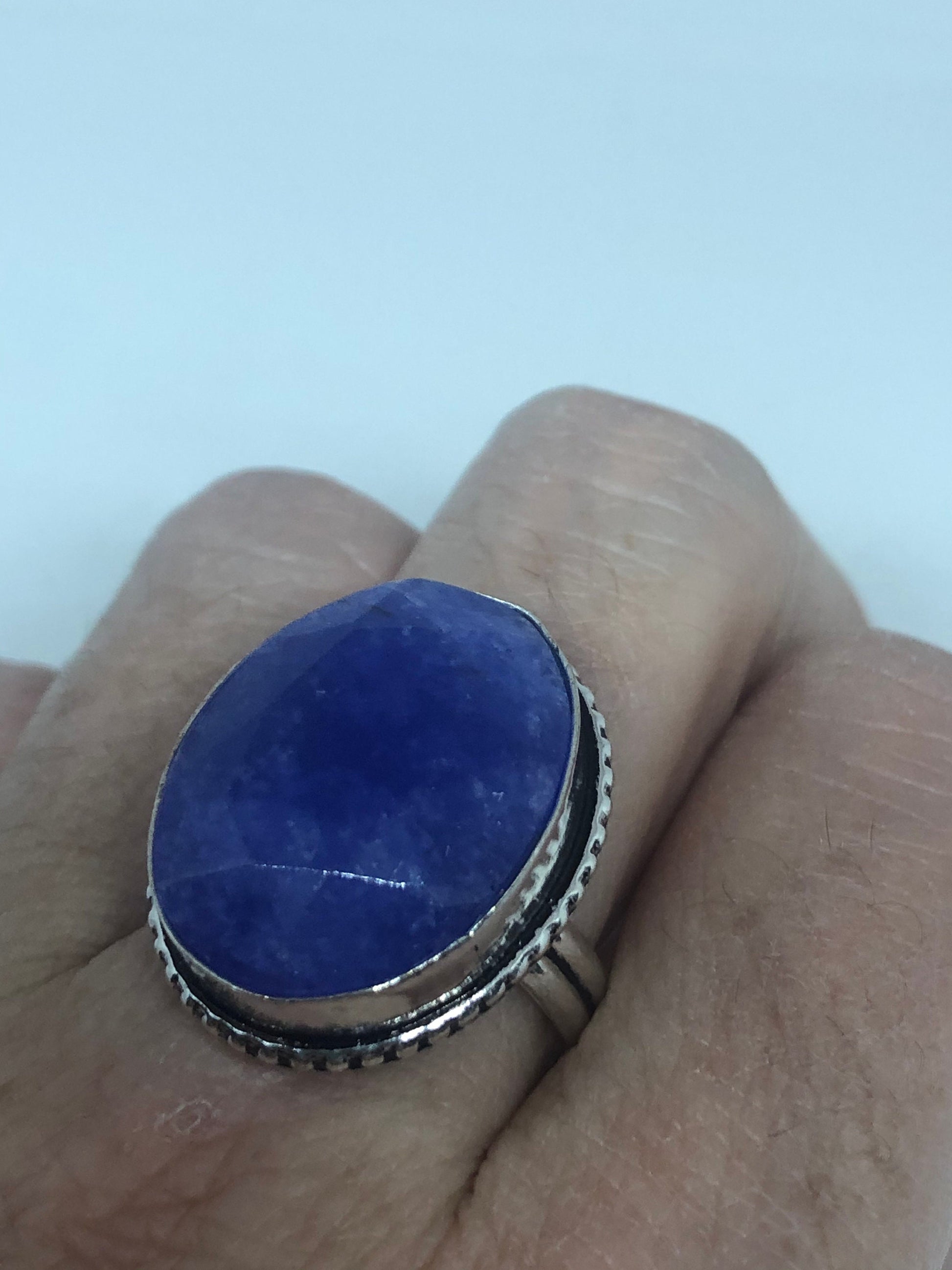 Vintage Blue Sapphire Silver Ring Size 8.75