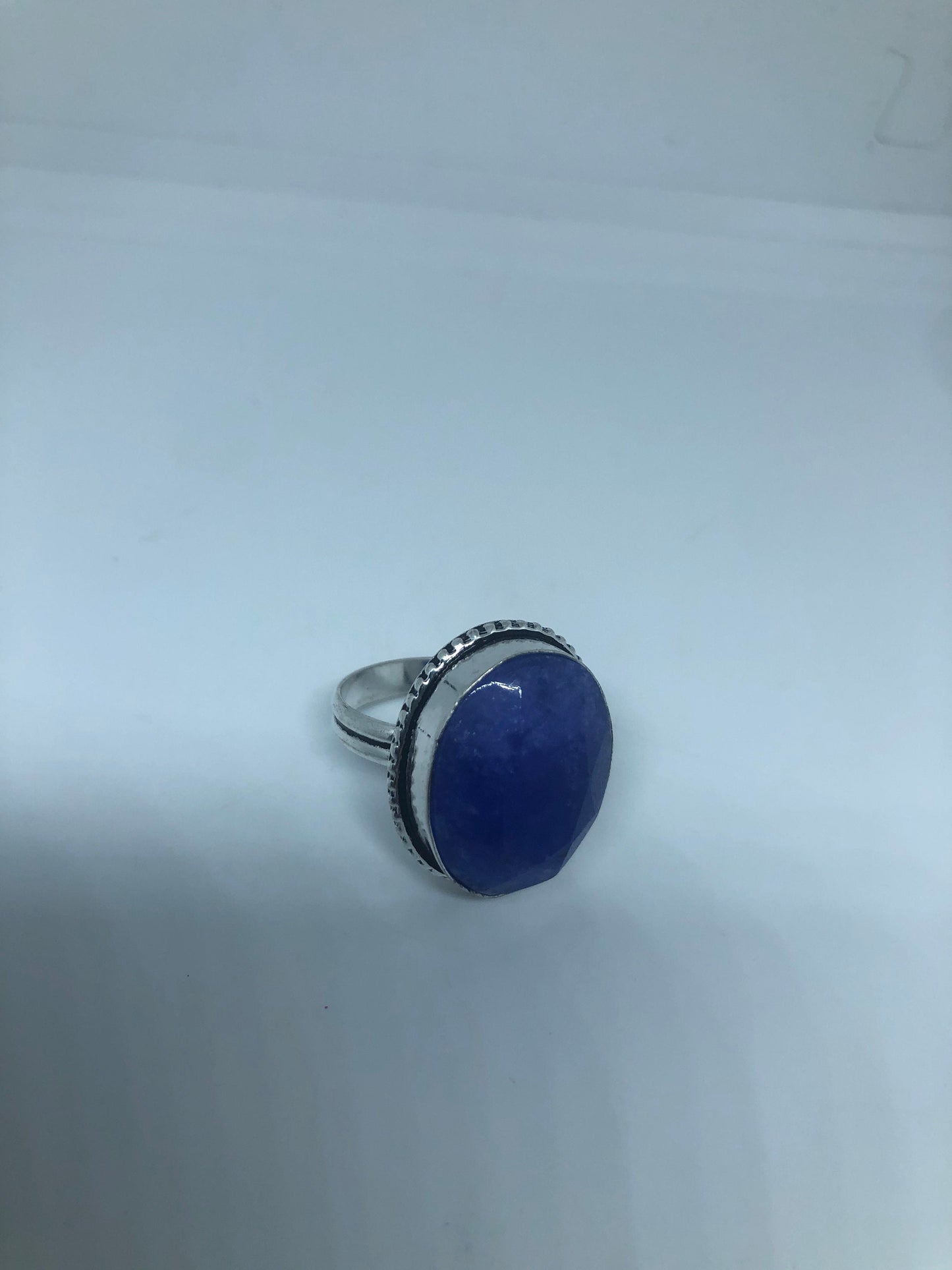 Vintage Blue Sapphire Silver Ring Size 8.75