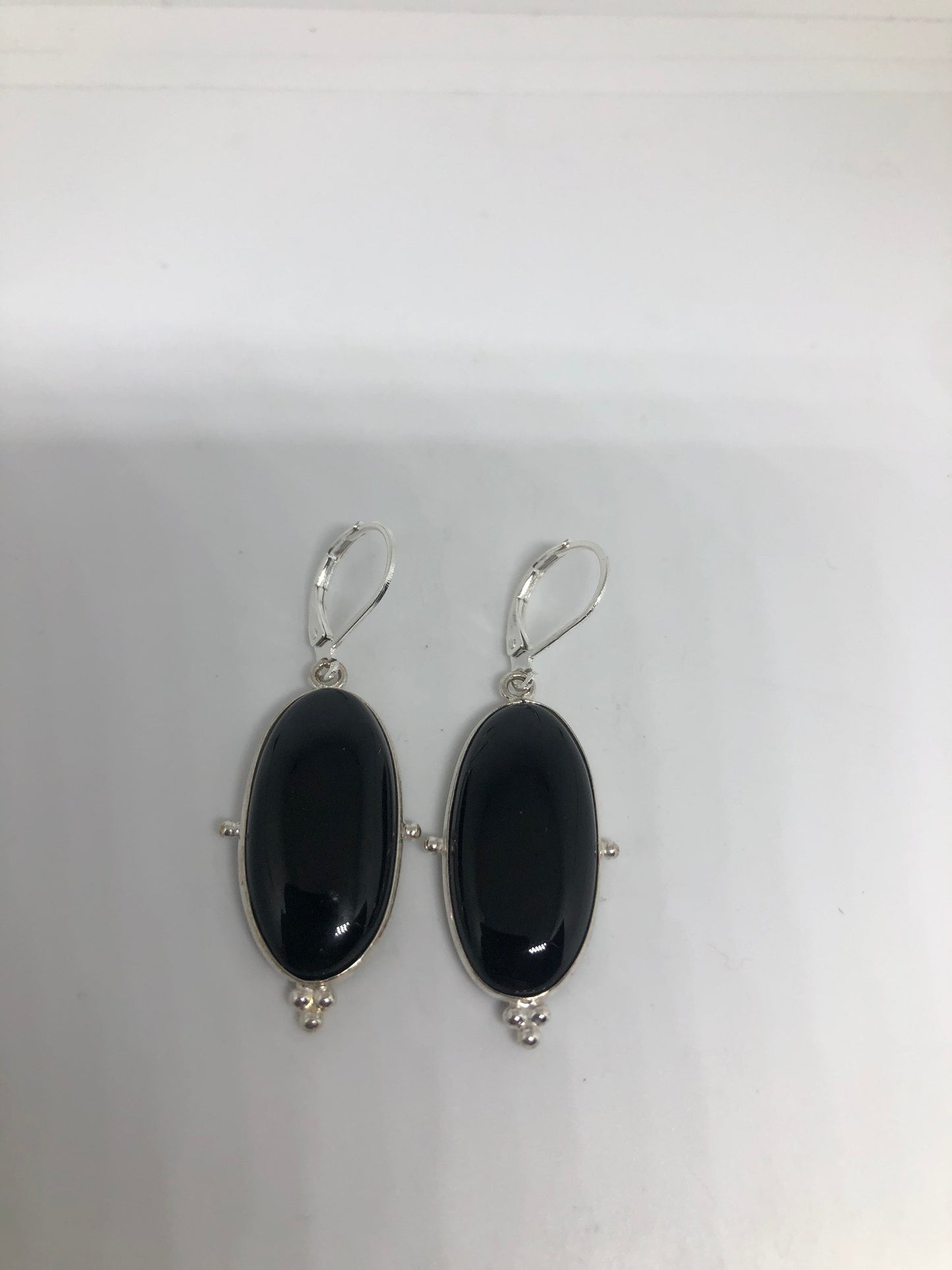 Vintage Black Earring Onyx 925 Sterling Silver Deco Dangle Chandelier