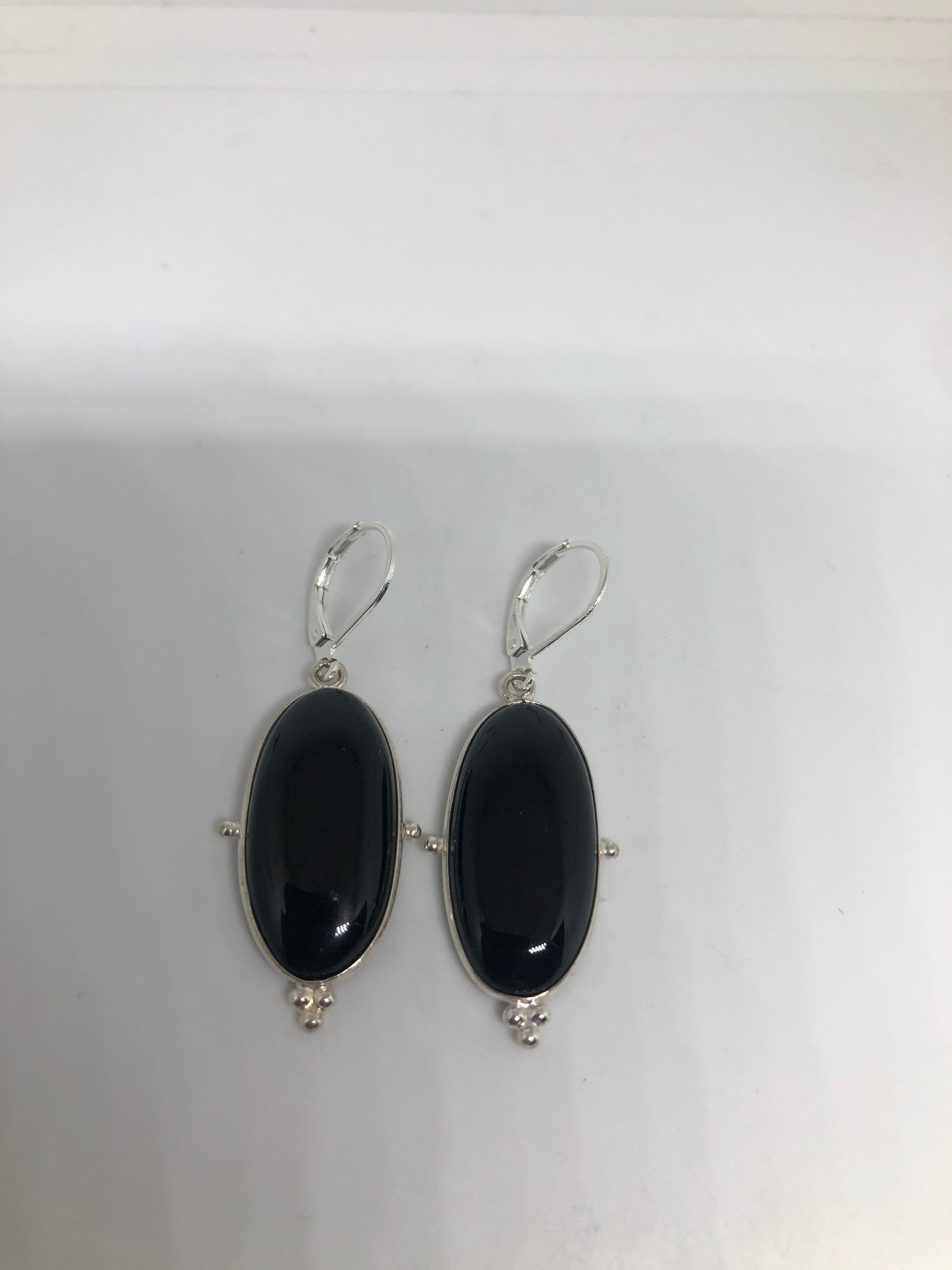 Vintage Black Earring Onyx 925 Sterling Silver Deco Dangle Chandelier