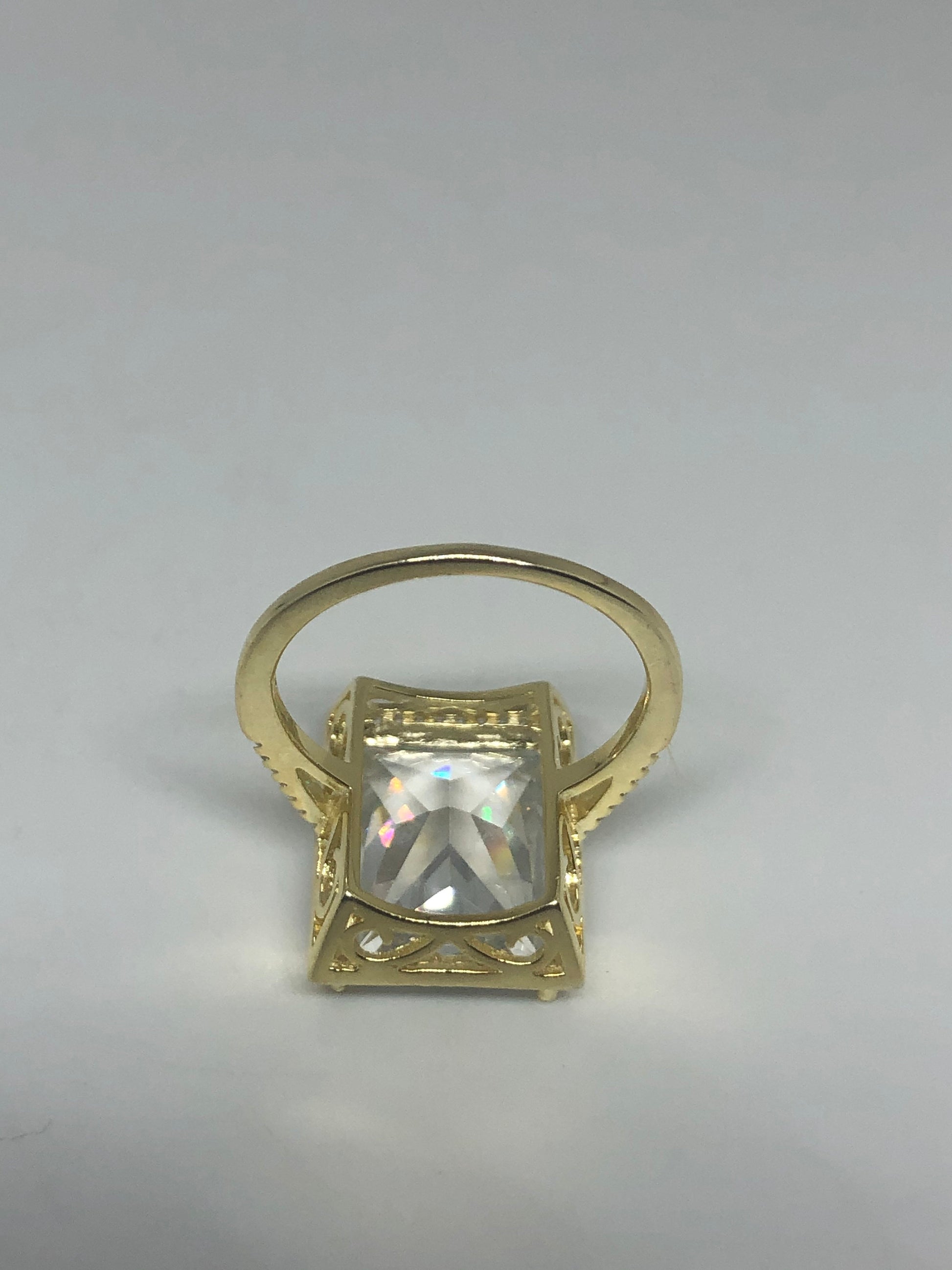 Vintage Cubic Zirconia Crystal Golden Sterling Silver Ring Size 9
