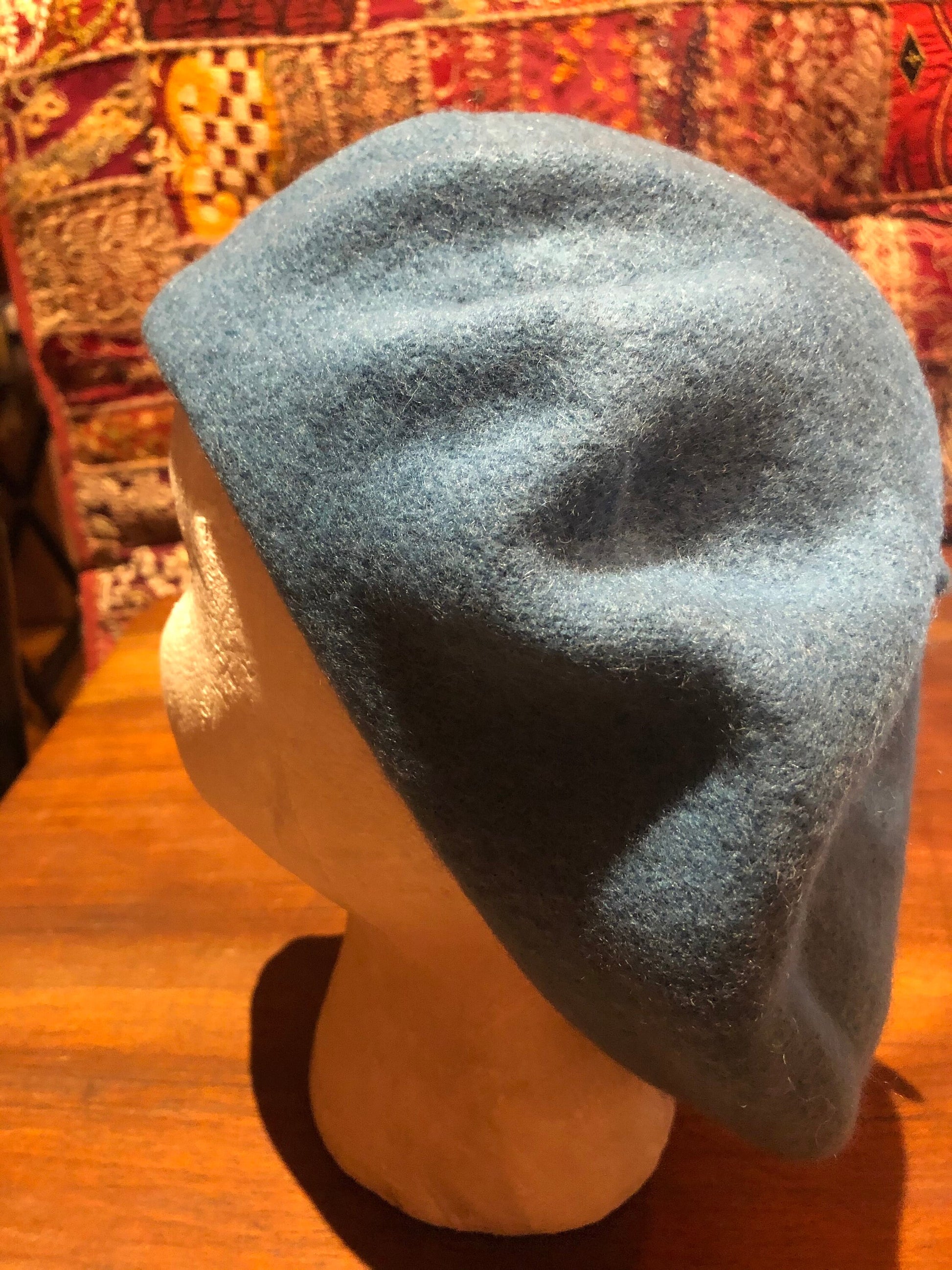 Vintage Teal Blue Wool Felt 11 in Beret Hat