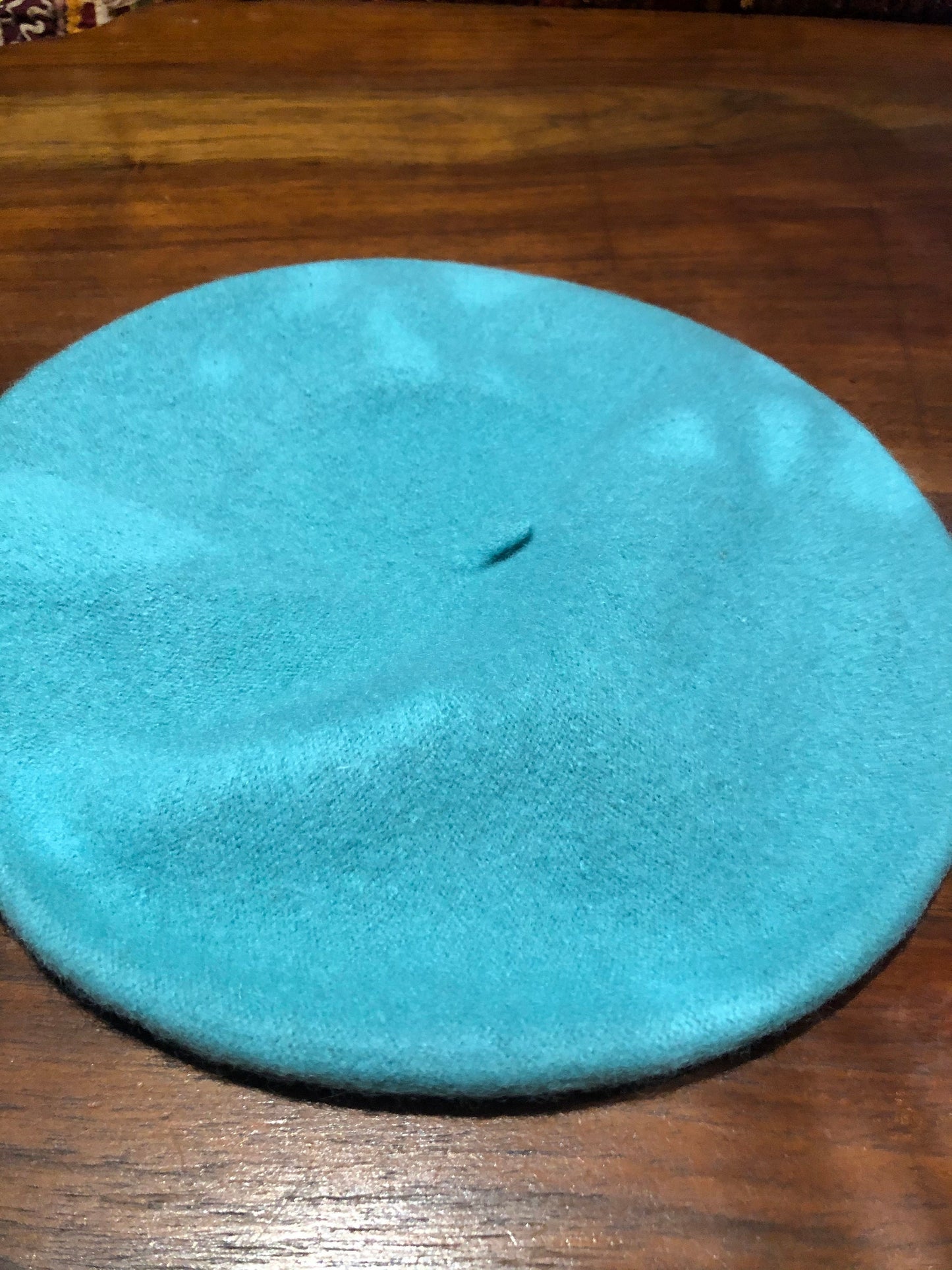 Vintage Turquoise Blue Wool Felt 11 in Beret Hat