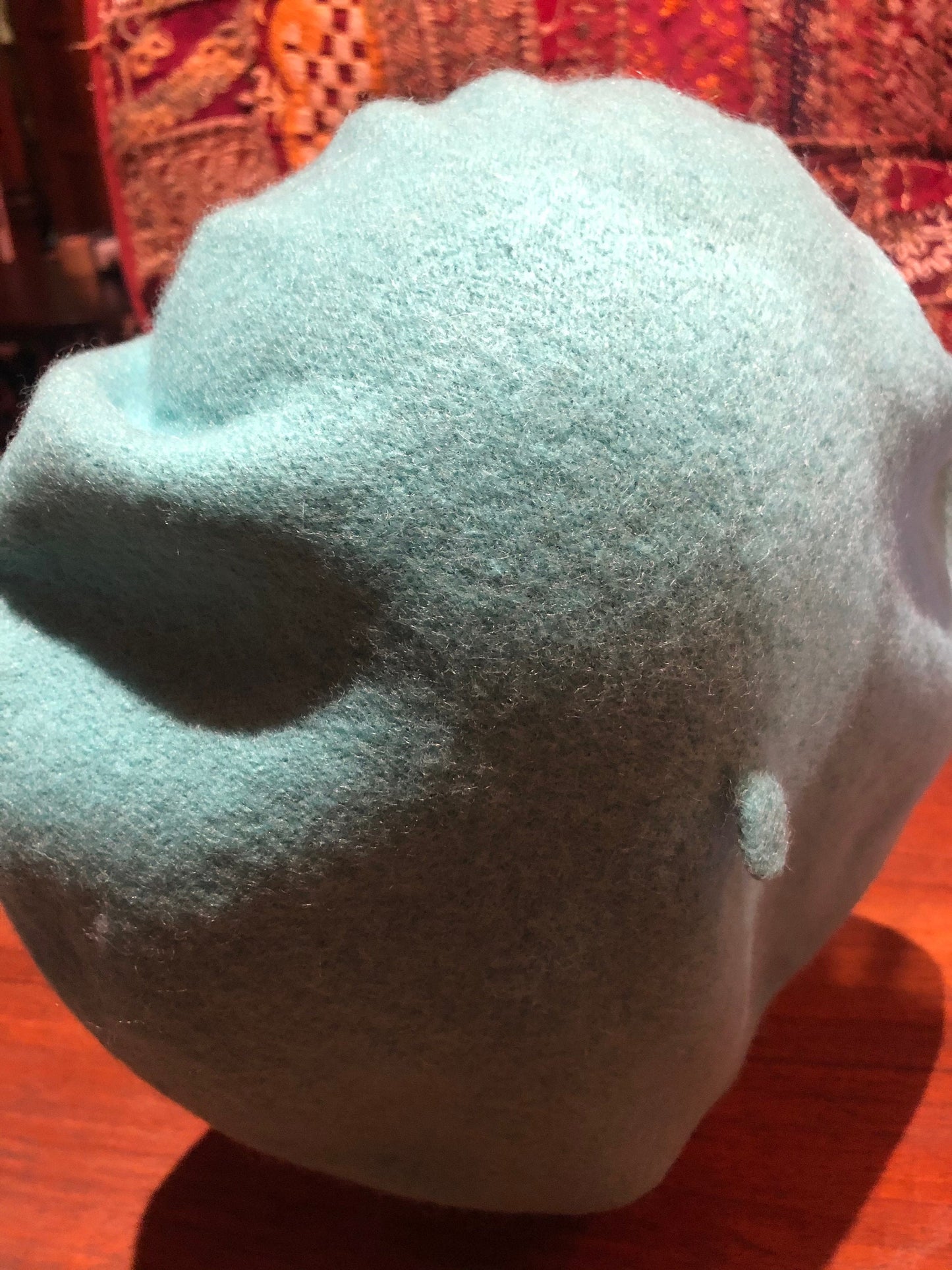 Vintage Turquoise Blue Wool Felt 11 in Beret Hat