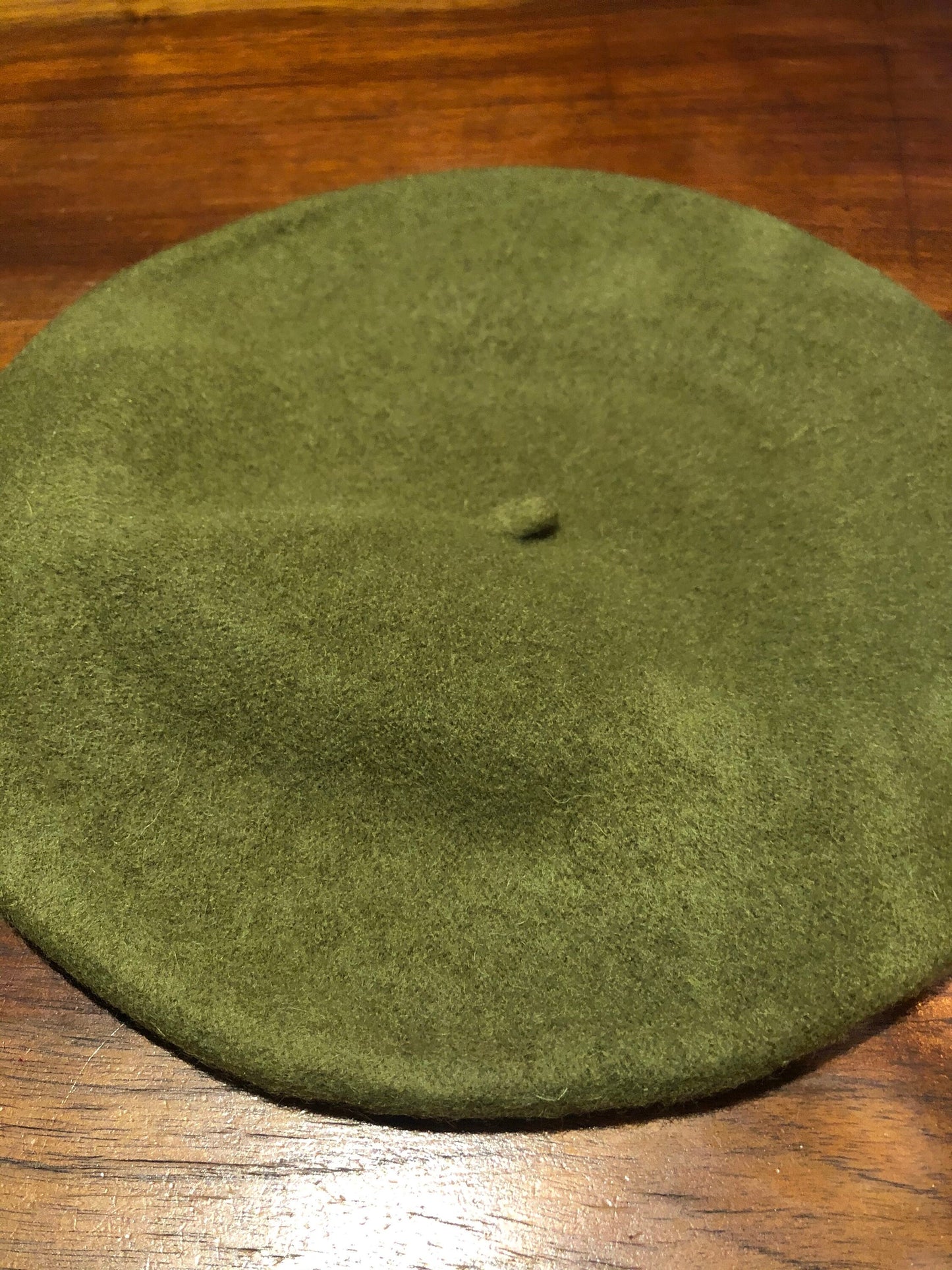 Vintage Moss Green Wool Felt 11 in Beret Hat