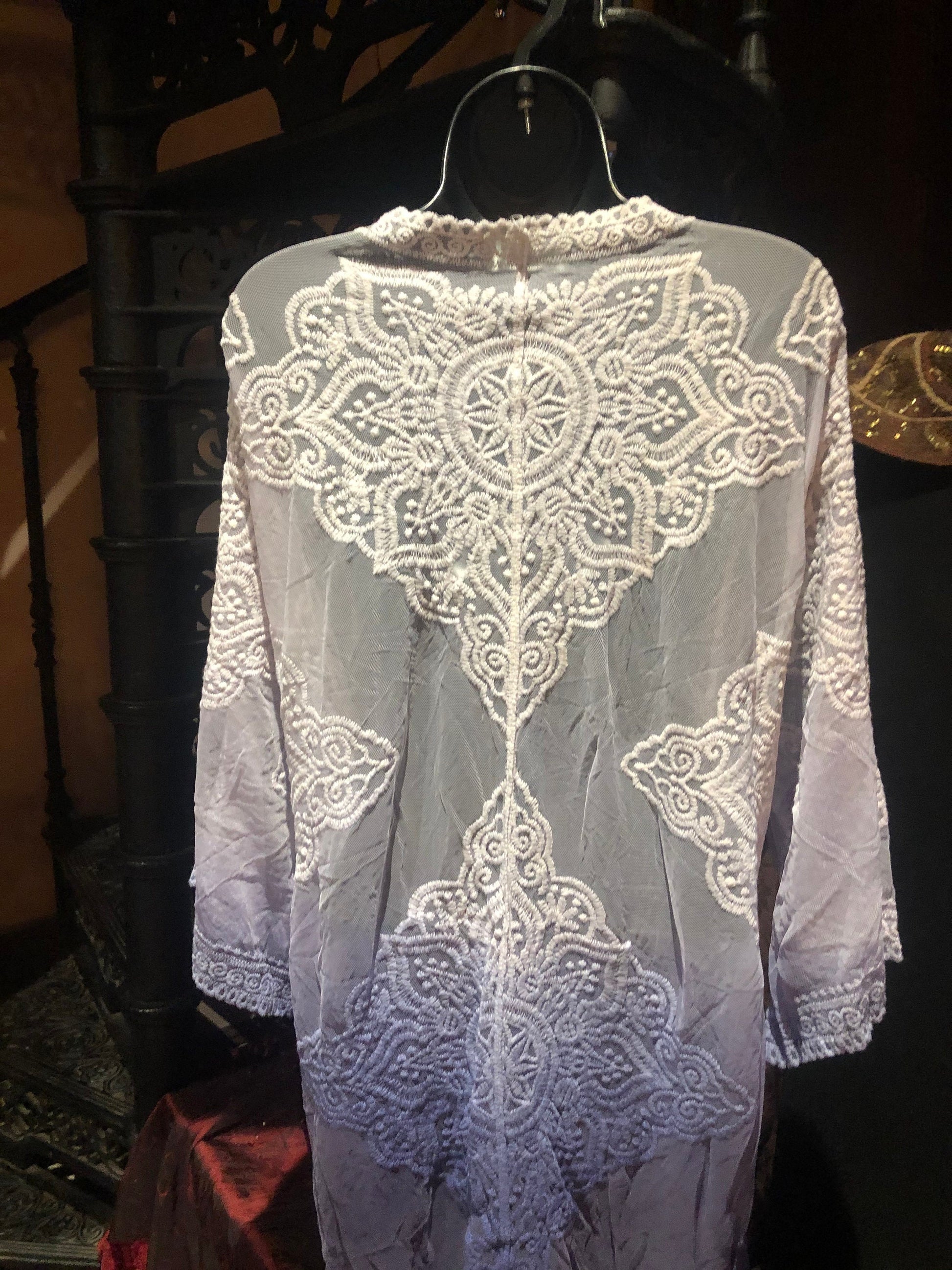 Lace Kimono Jacket Vintage Style Blue Tie Dye Embroidered wrap