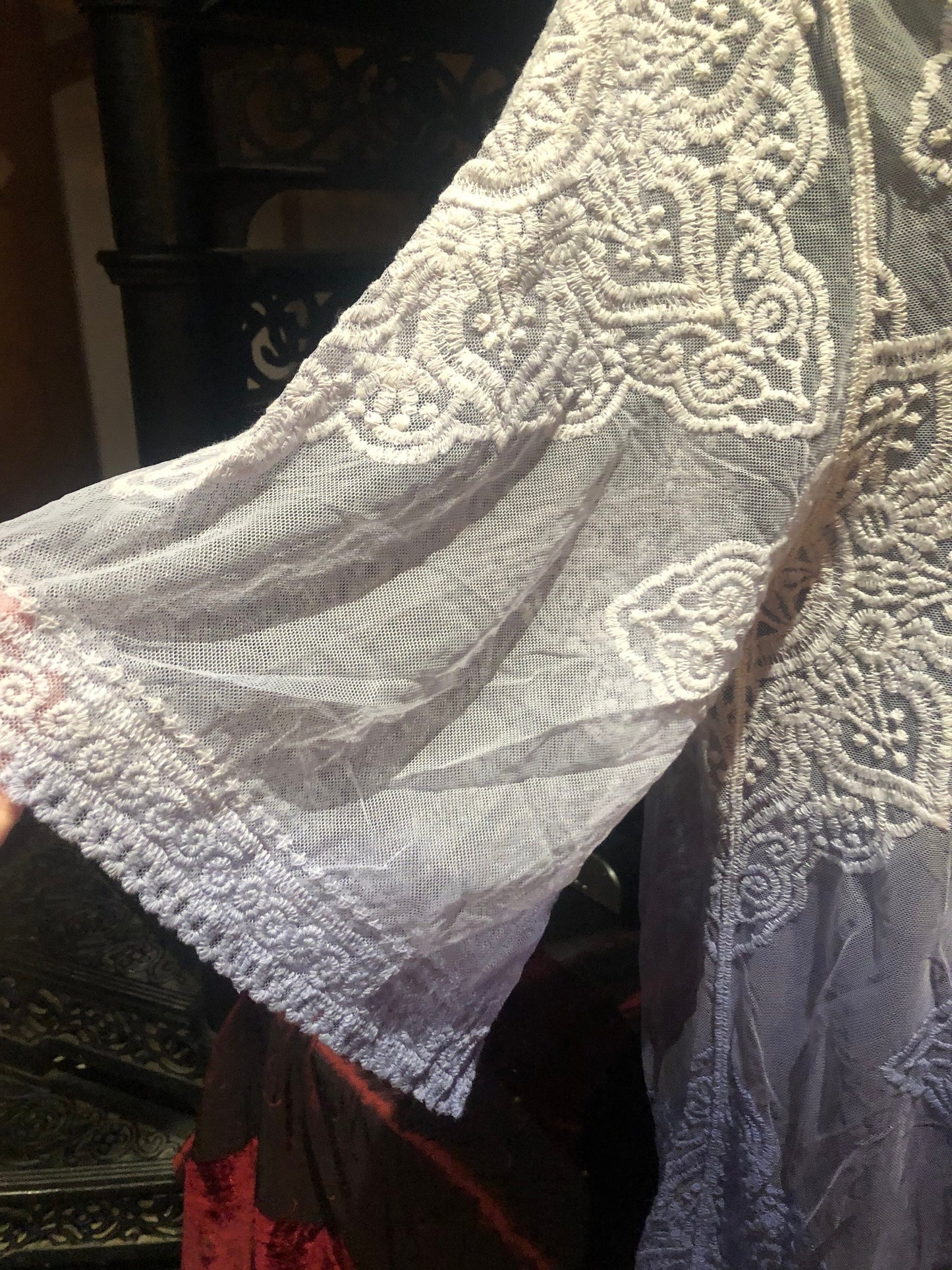 Lace Kimono Jacket Vintage Style Blue Tie Dye Embroidered wrap