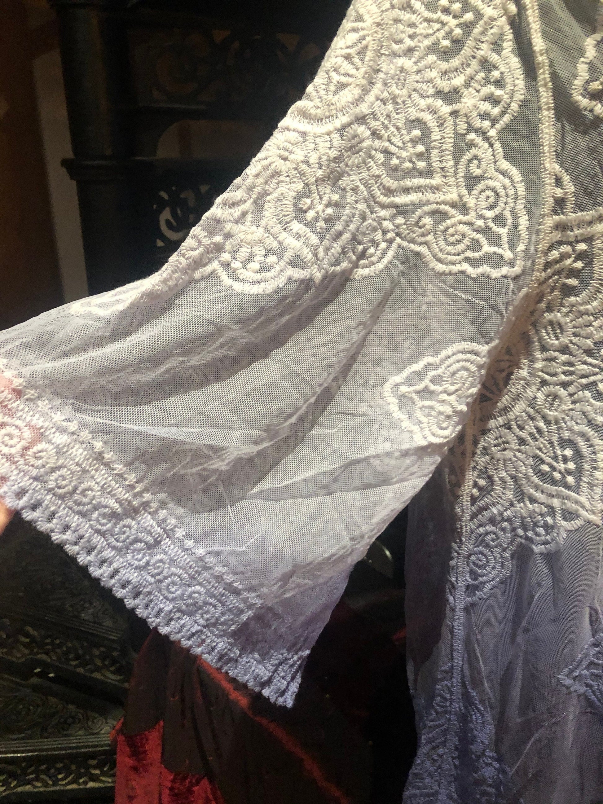 Lace Kimono Jacket Vintage Style Blue Tie Dye Embroidered wrap