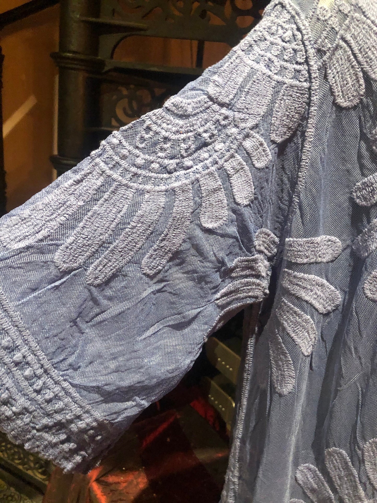 Lace Kimono Jacket Vintage Style Blue Tie Dye Embroidered wrap