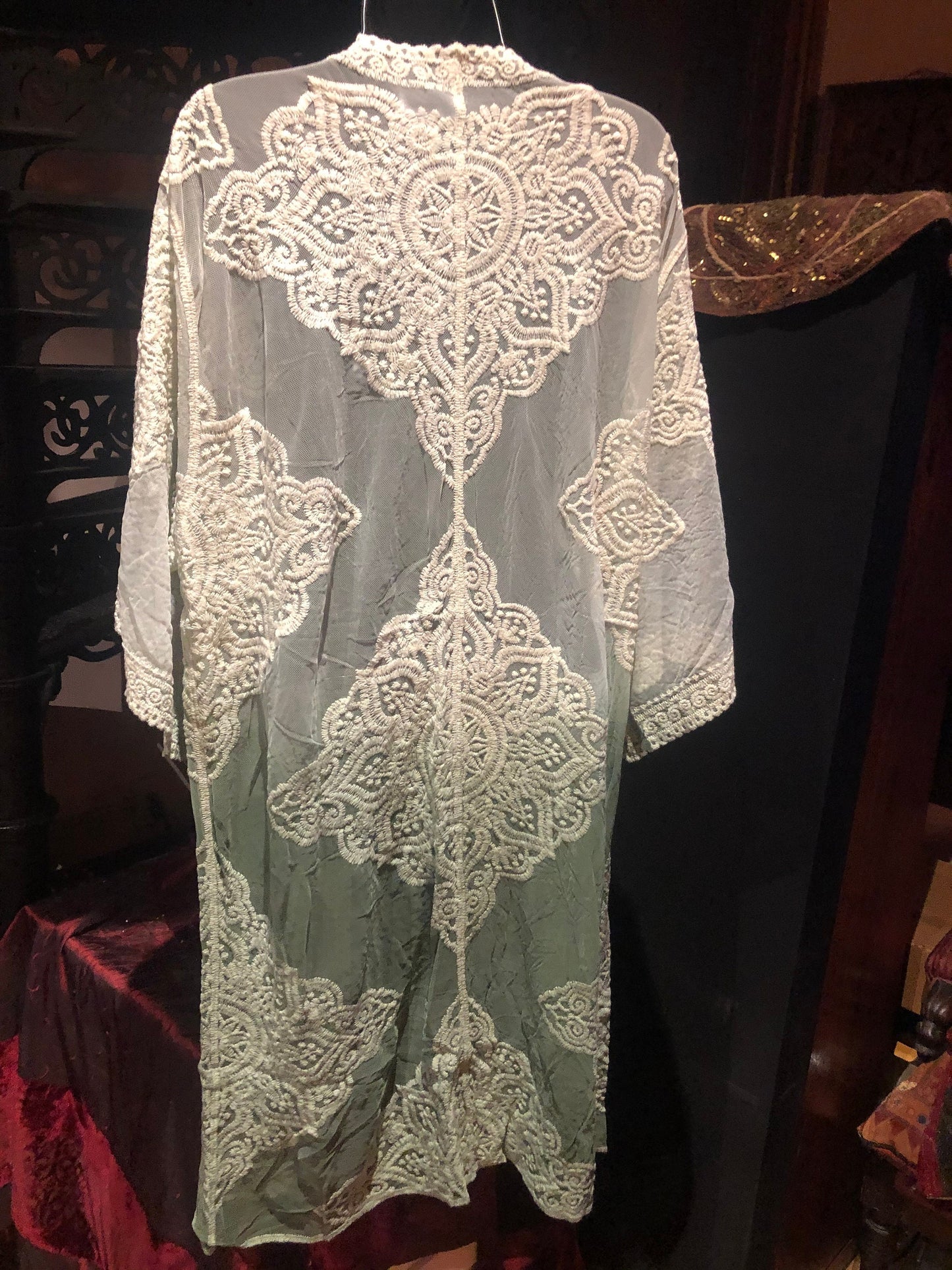 Lace Kimono Jacket Vintage Style Green Tie Dye Embroidered wrap