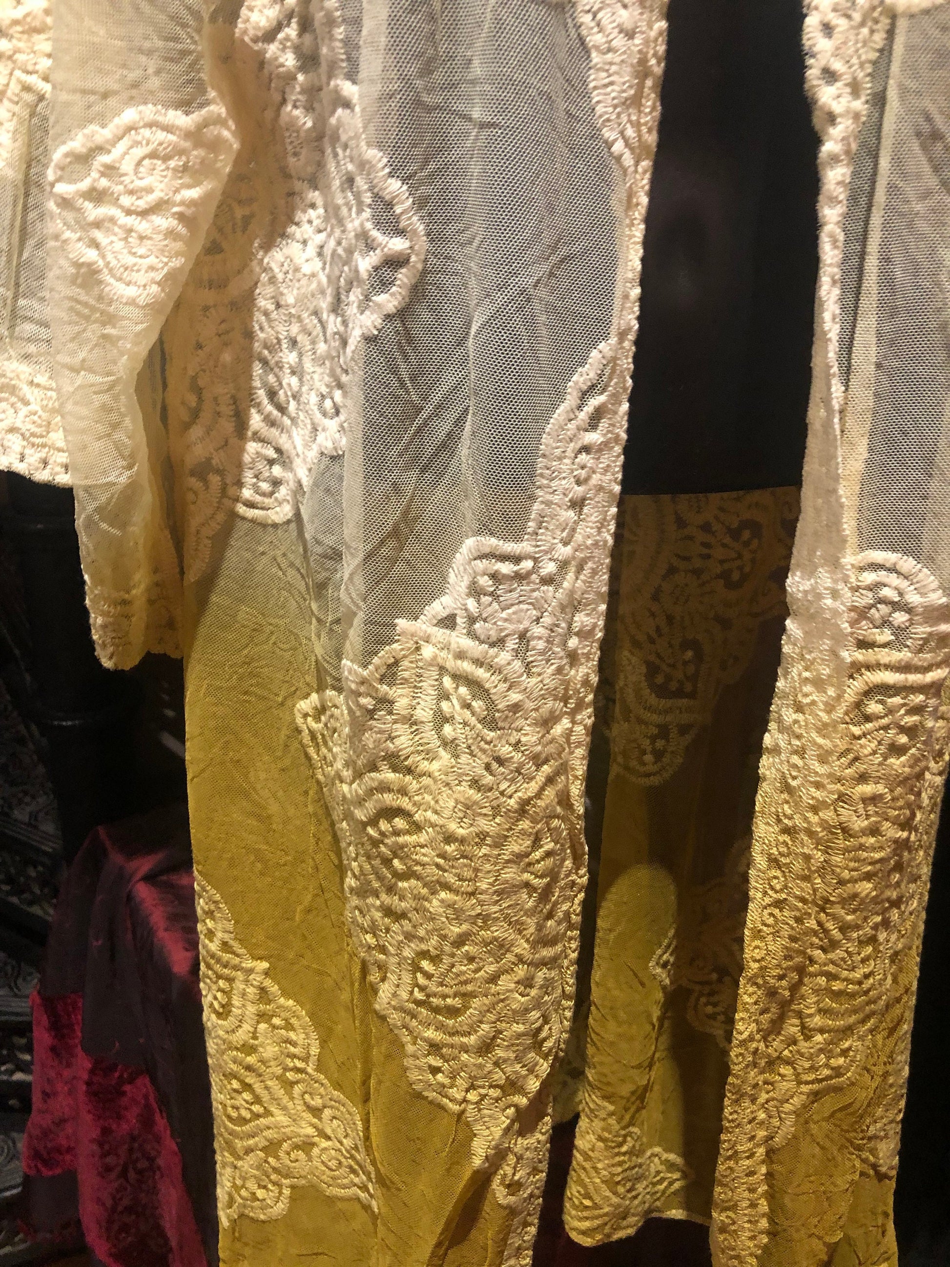 Lace Kimono Jacket Vintage Style Yellow Tie Dye Embroidered wrap