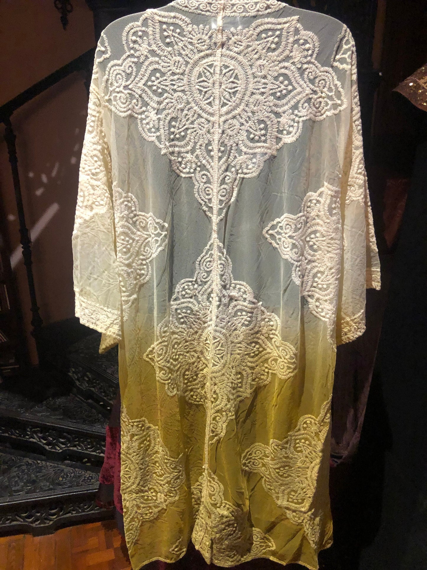 Lace Kimono Jacket Vintage Style Yellow Tie Dye Embroidered wrap