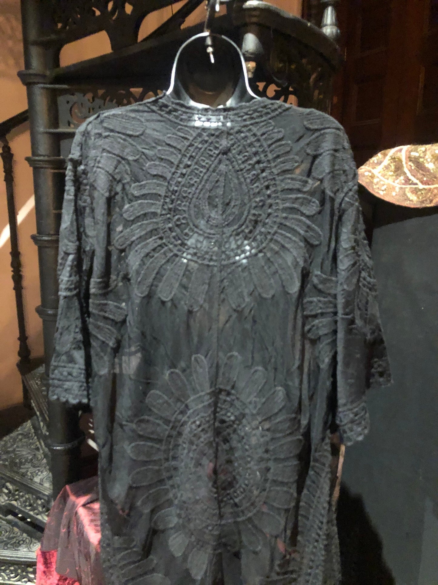 Lace Kimono Jacket Vintage Style Black Embroidered wrap