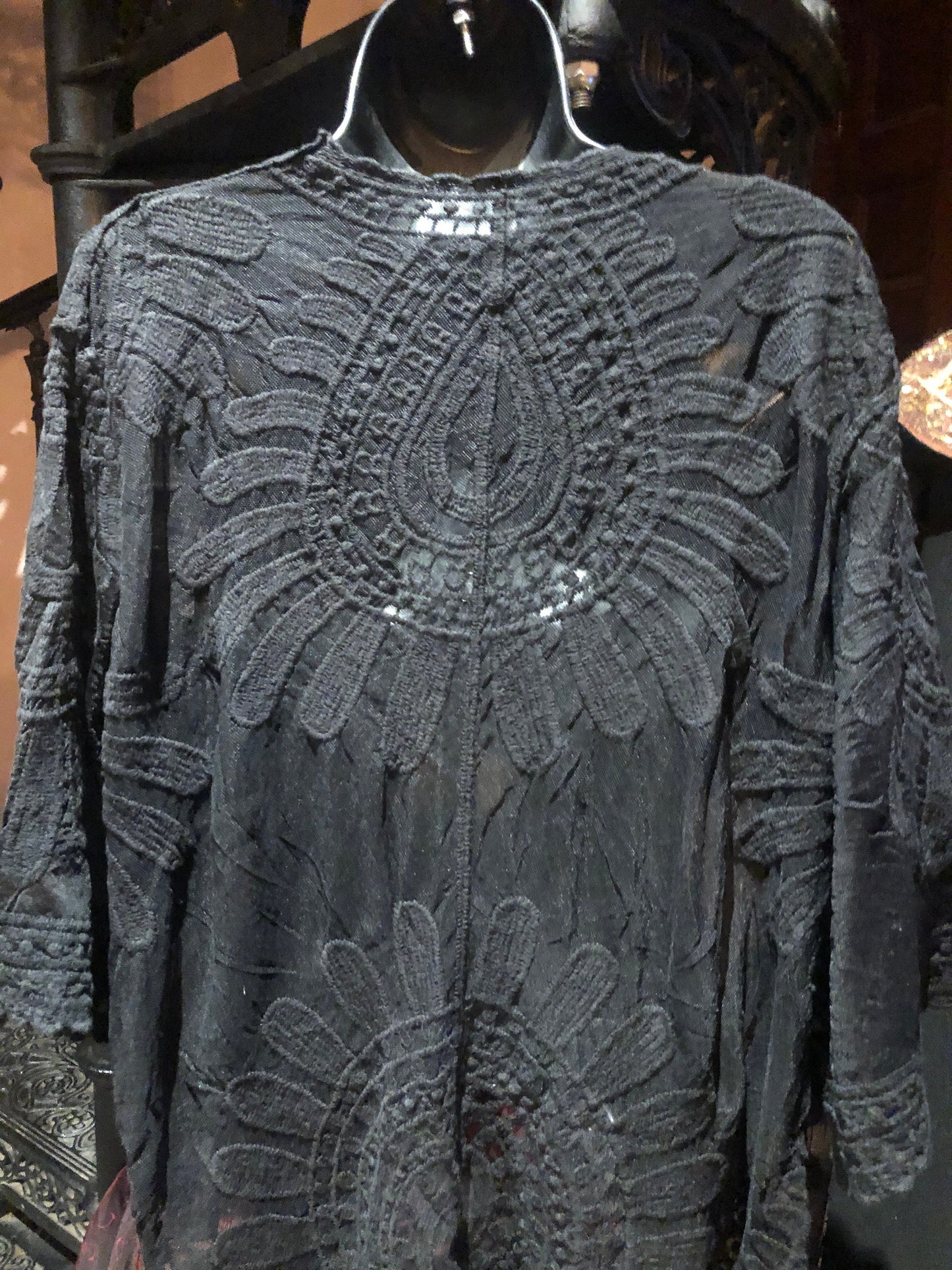 Lace Kimono Jacket Vintage Style Black Embroidered wrap