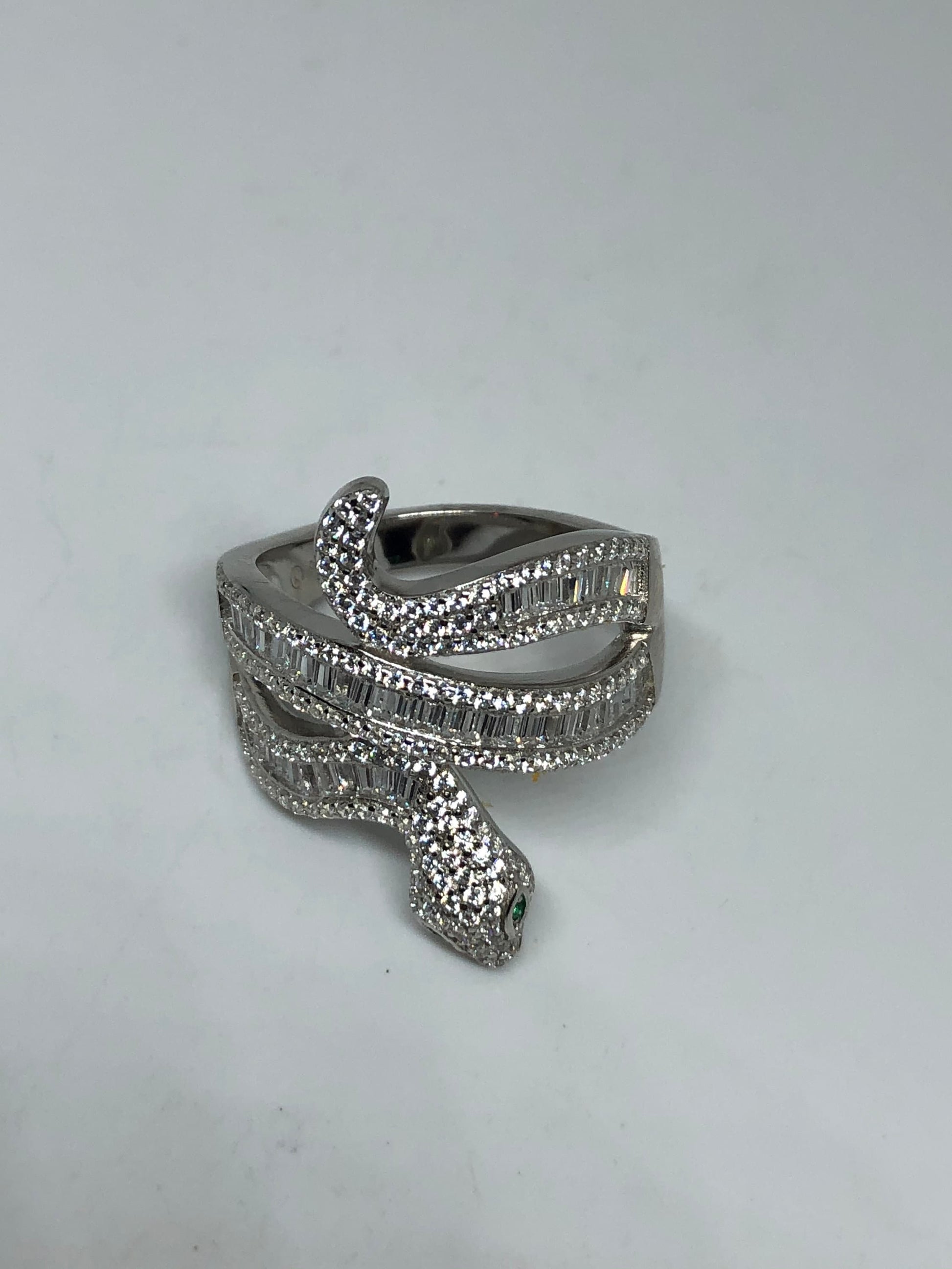 Vintage Snake Ring 925 Sterling Silver Crystal Size 9