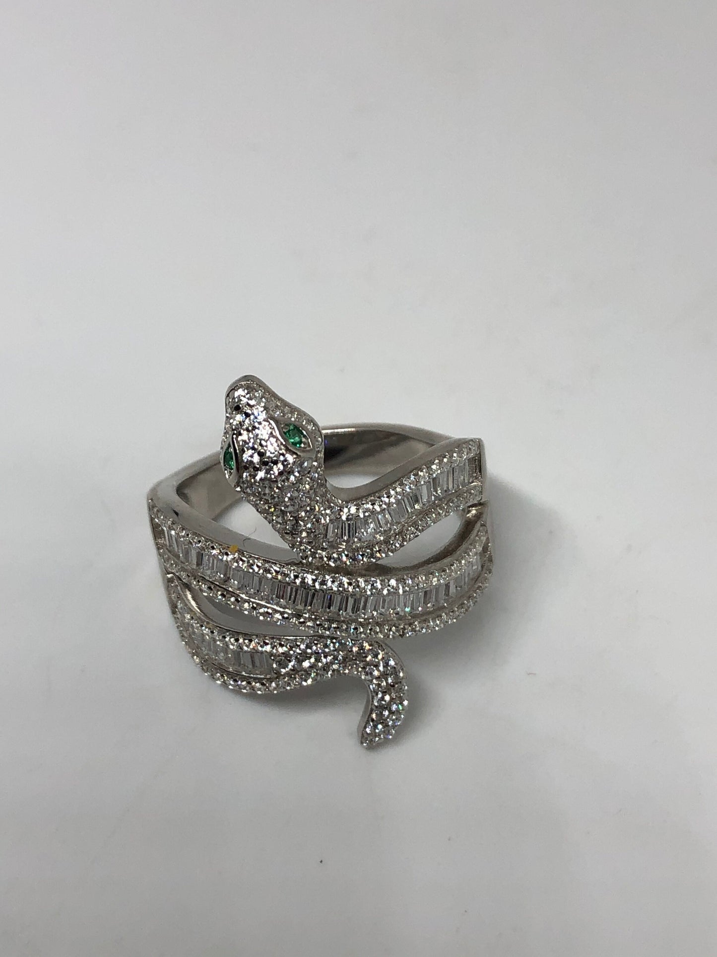 Vintage Snake Ring 925 Sterling Silver Crystal Size 9